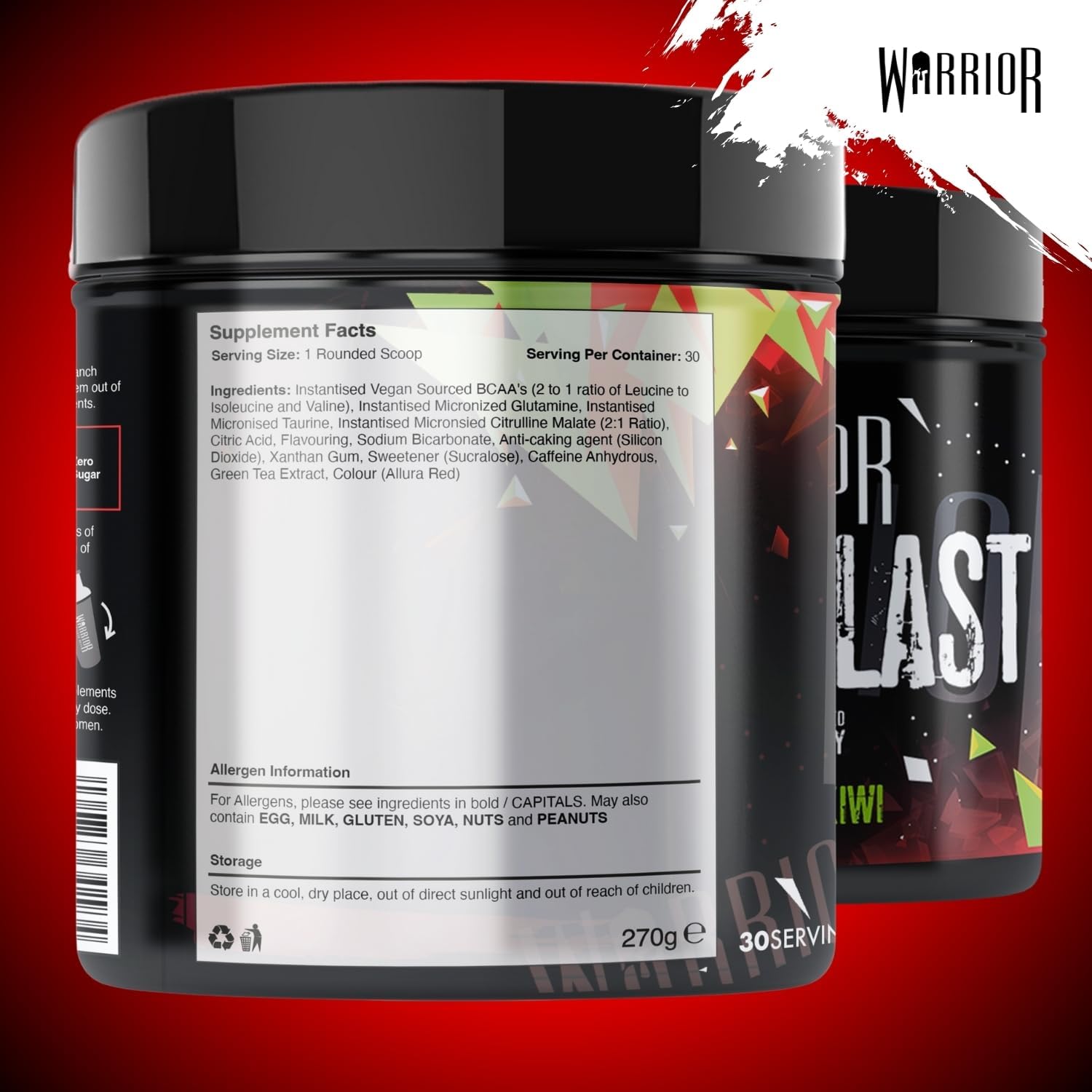 Thumbnail 3 de Warrior Amino Blast BCAA 270 g (30 Portionen) – zuckerfreier Energy-Drink mit BCAA, Glutamin & Taurin (Erdbeere-Kiwi)