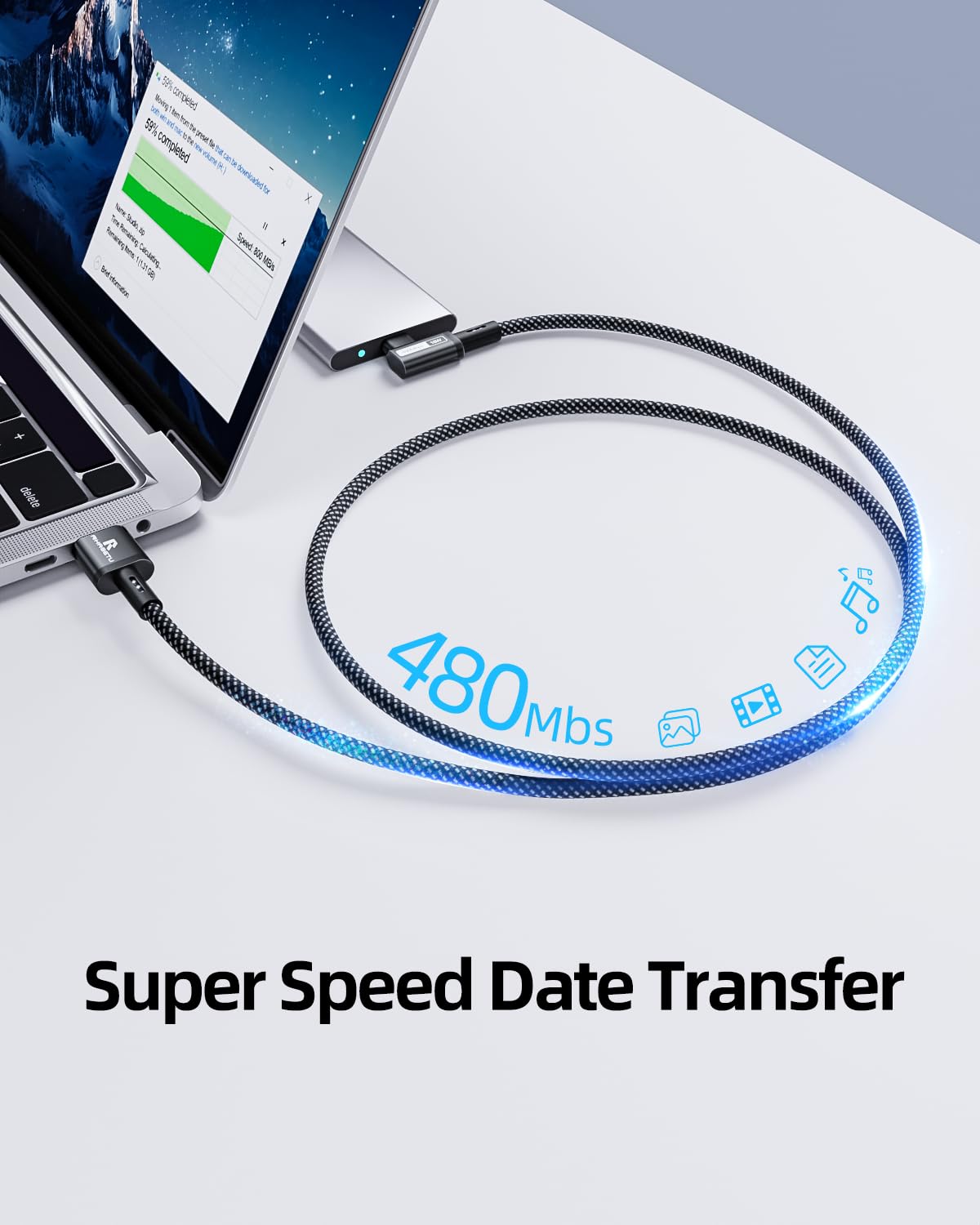 Detalle 2 de USB A to USB-C Cable 4FT, 2-Pack: Fast Charging & Durable Data Transfer for Your USB-C Devices