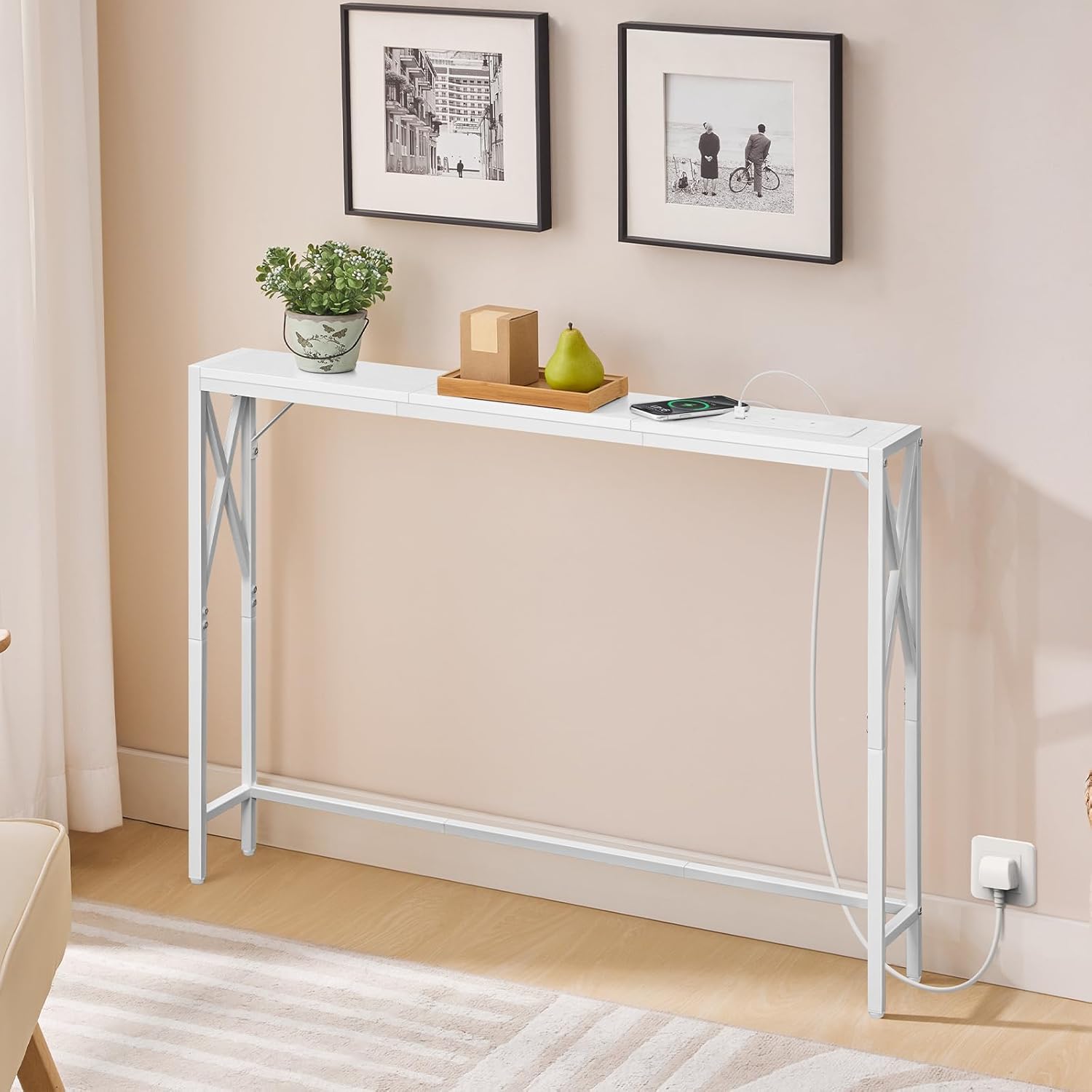 Thumbnail 5 de MAHANCRIS Console Table with Charging Station (100 cm narrow) with USB ports and power outlets, White