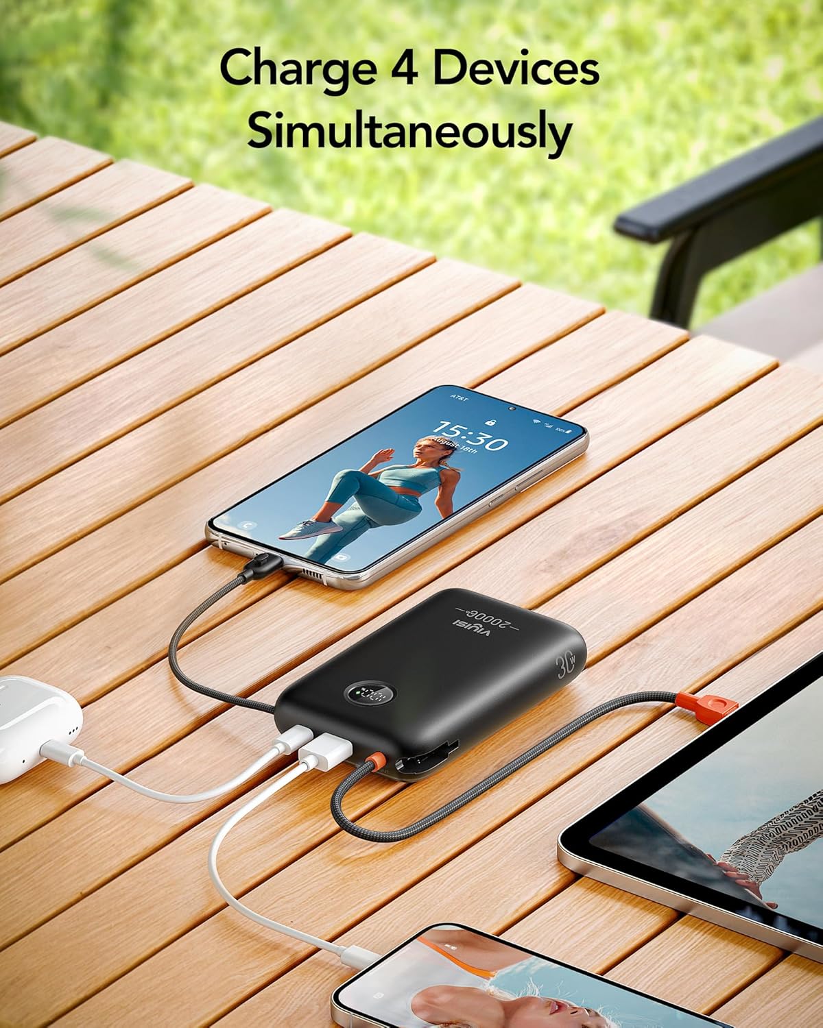 Thumbnail 4 de VIYISI Power Bank 20000 mAh 30W: ricarica rapida, cavi integrati e 4 uscite in un design compatto (Nero)