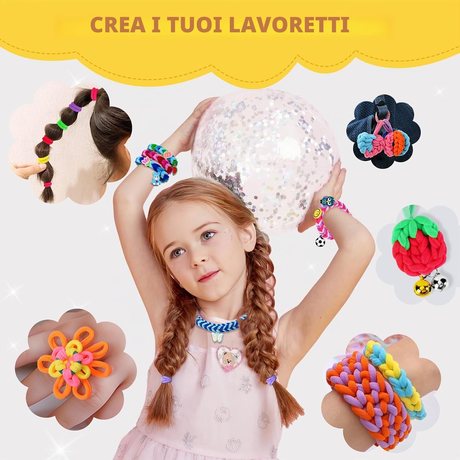 Detalle 2 de FunzBo Kit Braccialetti Fai da Te con 1000 Elastici in Cotone Morbido – Set Creativo per Bambine 6-12 Anni
