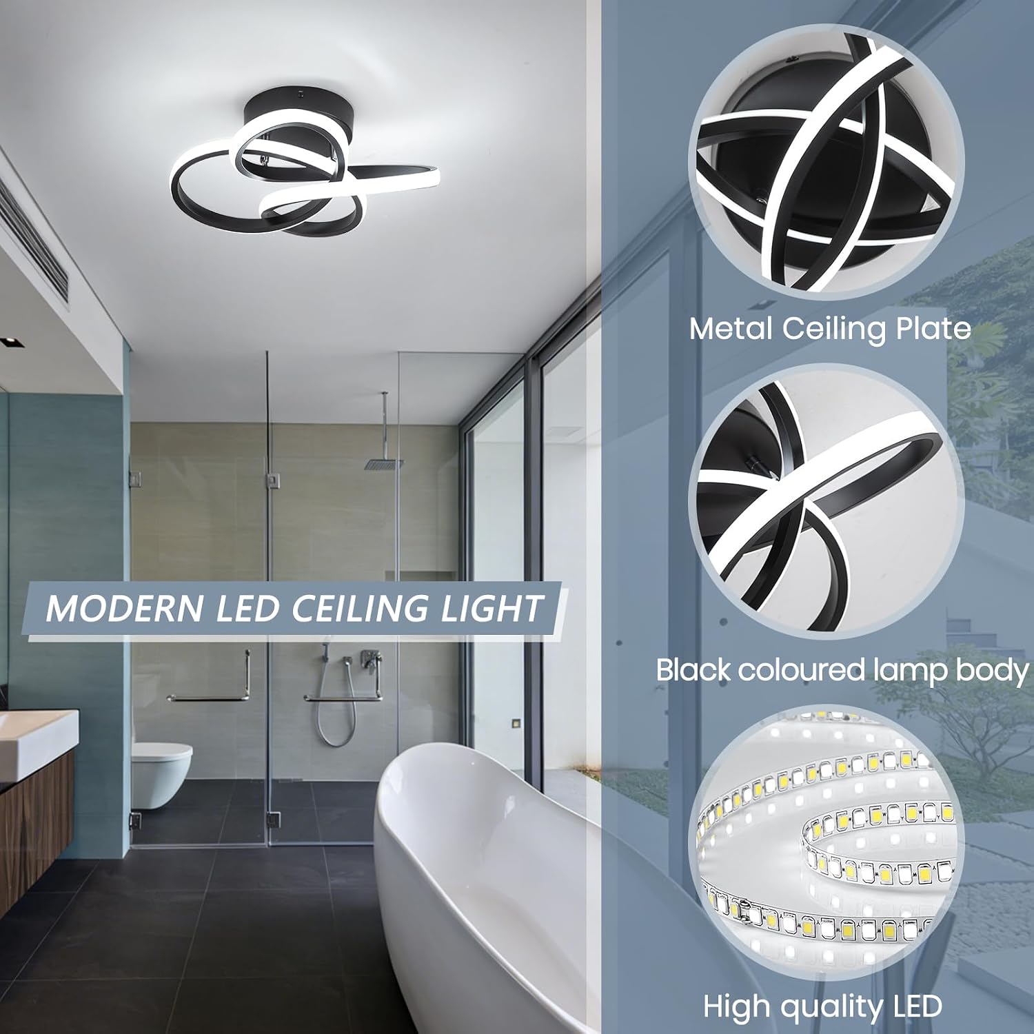Thumbnail 6 de Black 30cm LED ceiling light, 26W 6000K