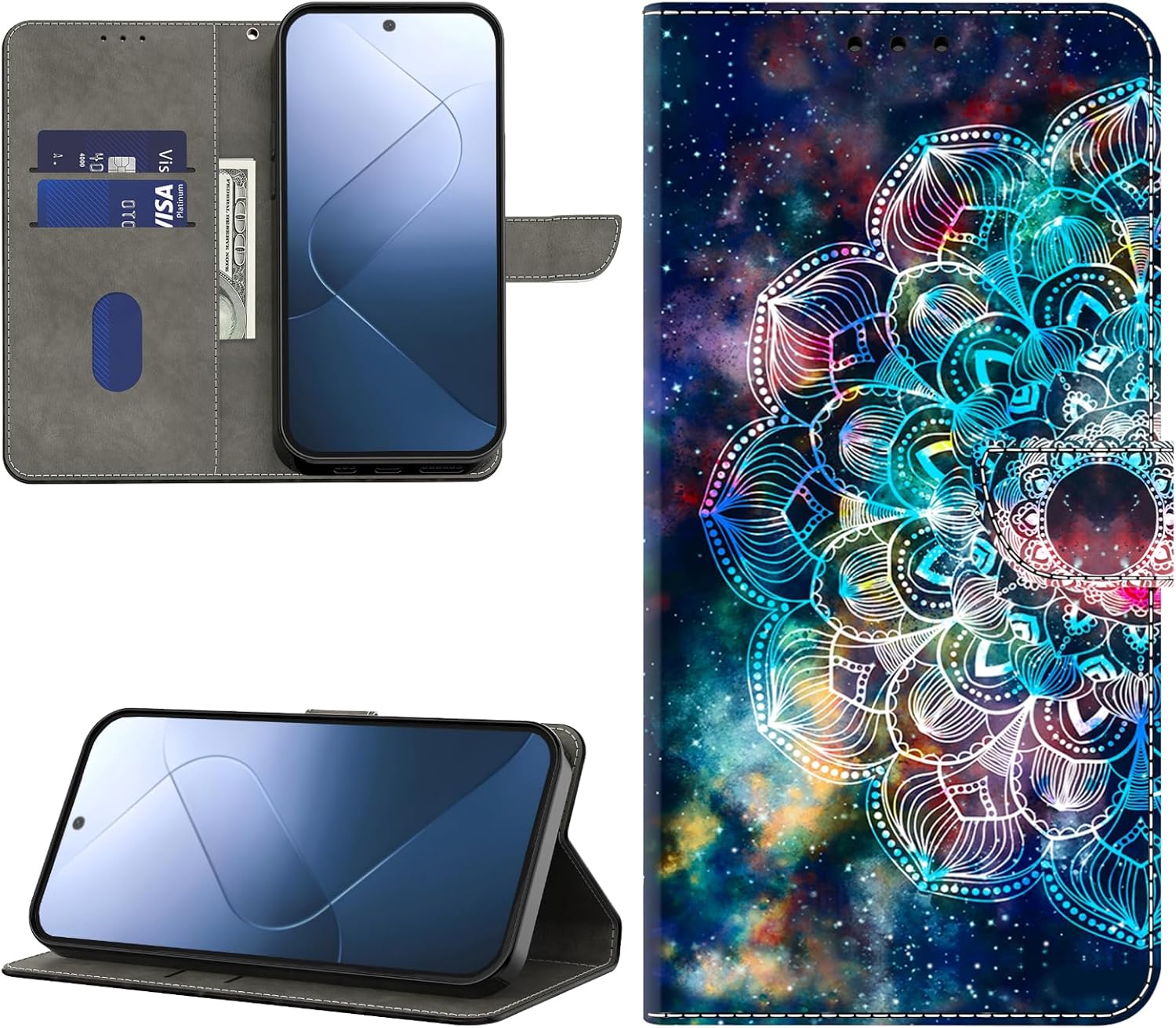 Detalle de BOLELAW Hülle für Honor 400 – Stoßfeste PU-Leder Wallet mit Magnetverschluss, Standfunktion und 2 Kartenfächern (Mandala)
