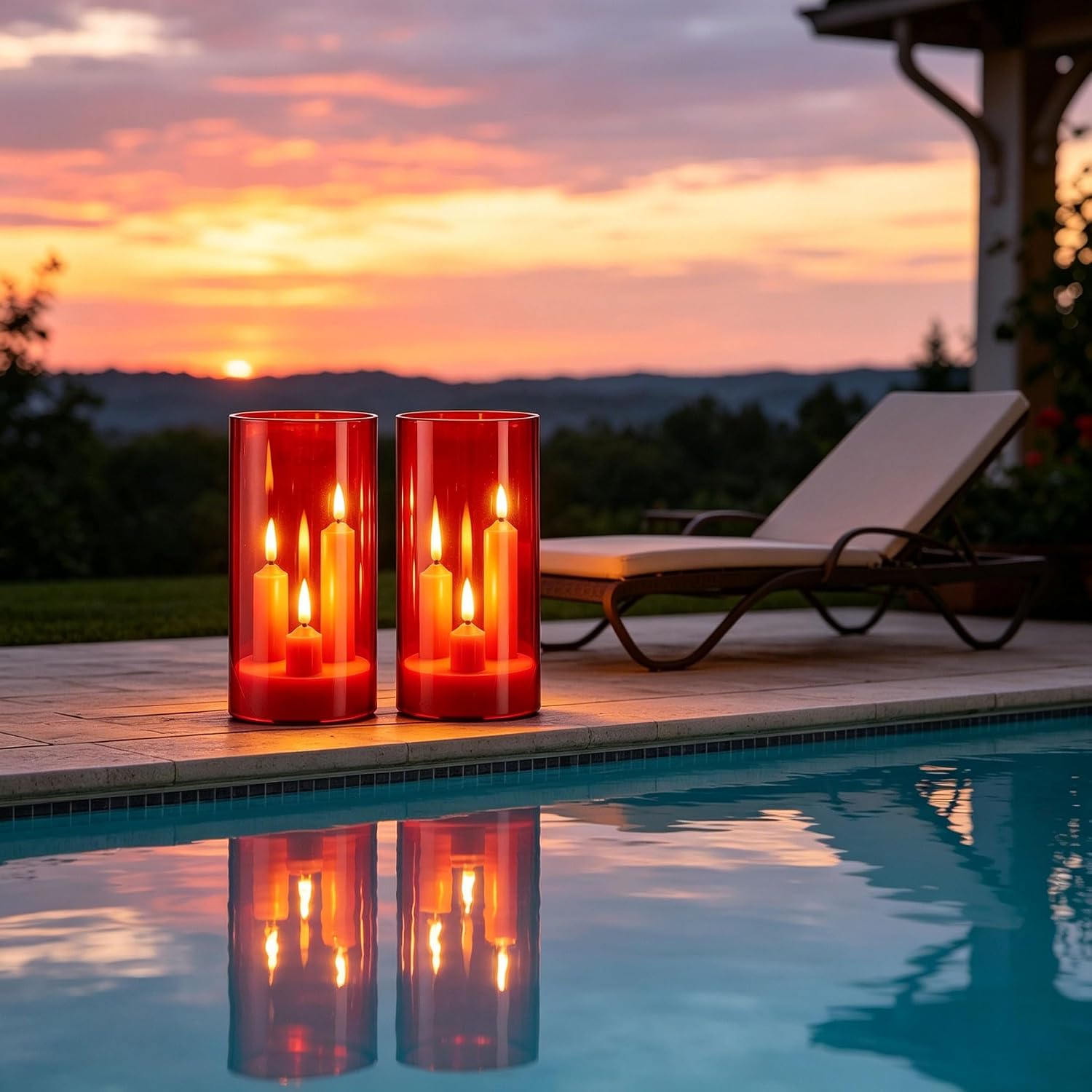 Detalle de Candele LED a Stelo con 3 Nuclei in Custodia Acrilico Rosso — 2 pezzi, telecomando, effetto fiamma realistico