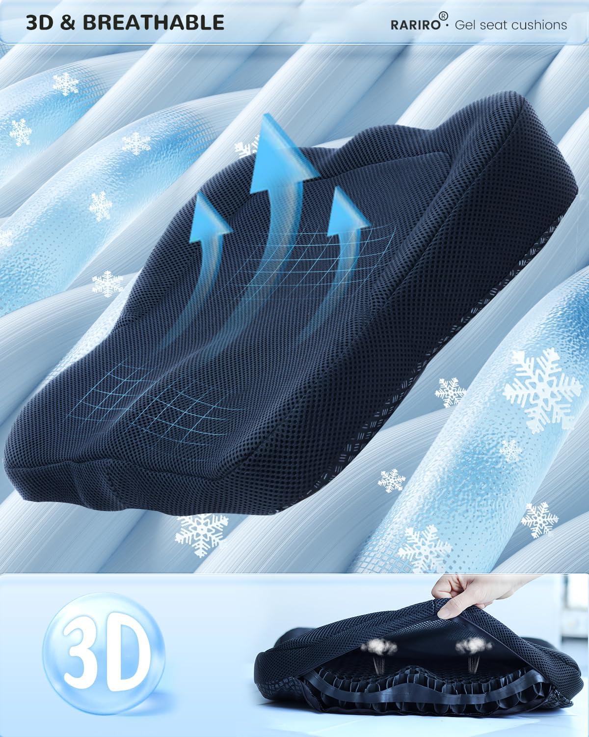 Detalle de Gel Seat Cushion Extra19.7in Gel Chair Seat Pads for Wheelchairs and Office Chairs (Black)