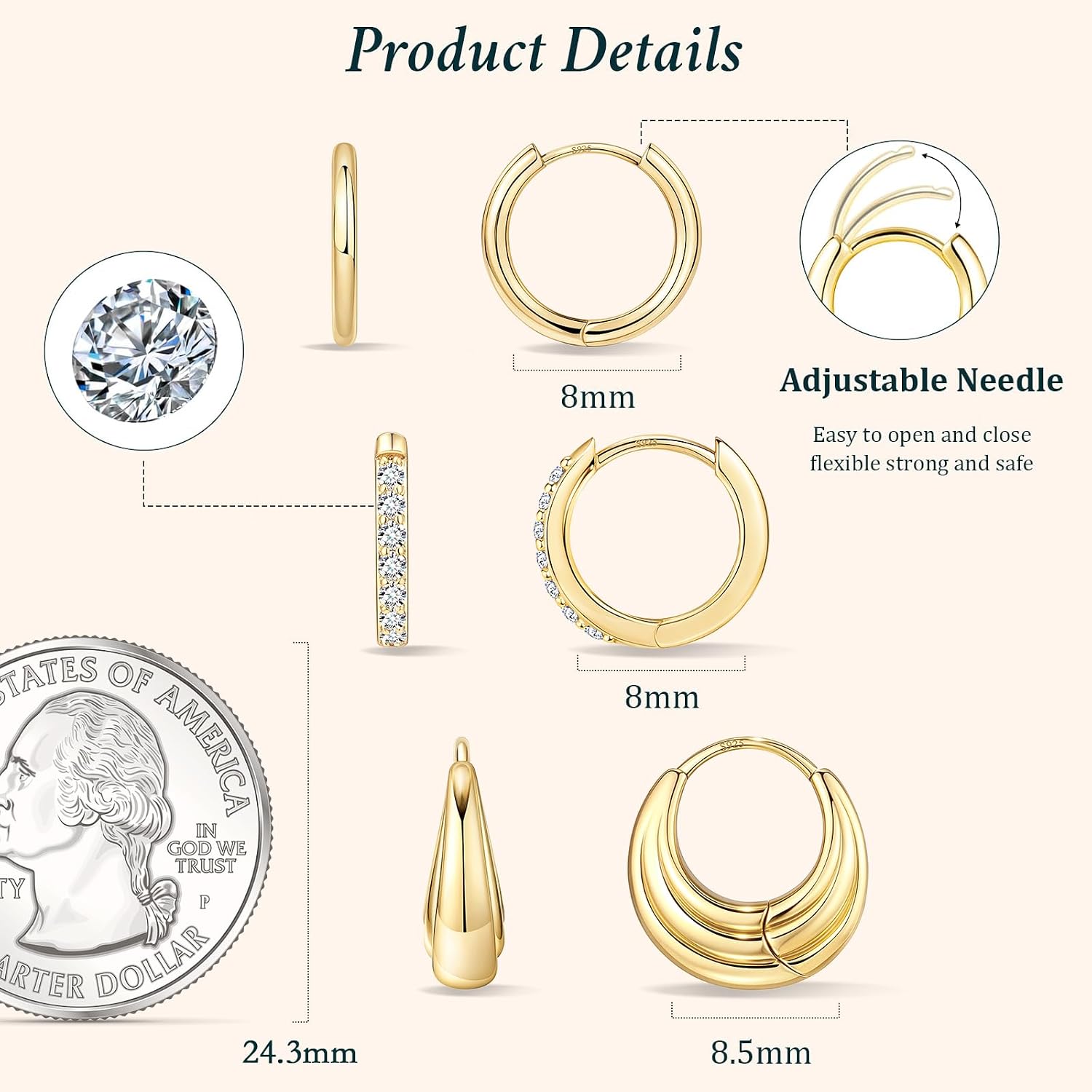 Thumbnail 4 de Poxtex Huggie Hoop Earrings 8mm