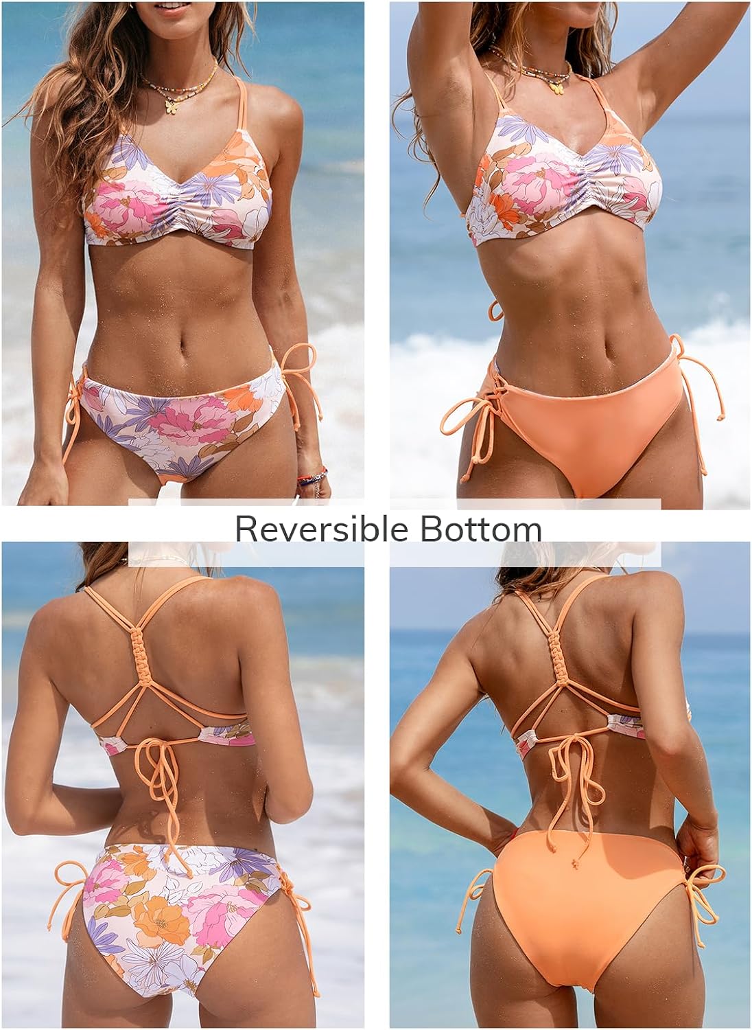 Detalle 2 de CUPSHE Costume da Bagno Reversibile a Righe Due Pezzi