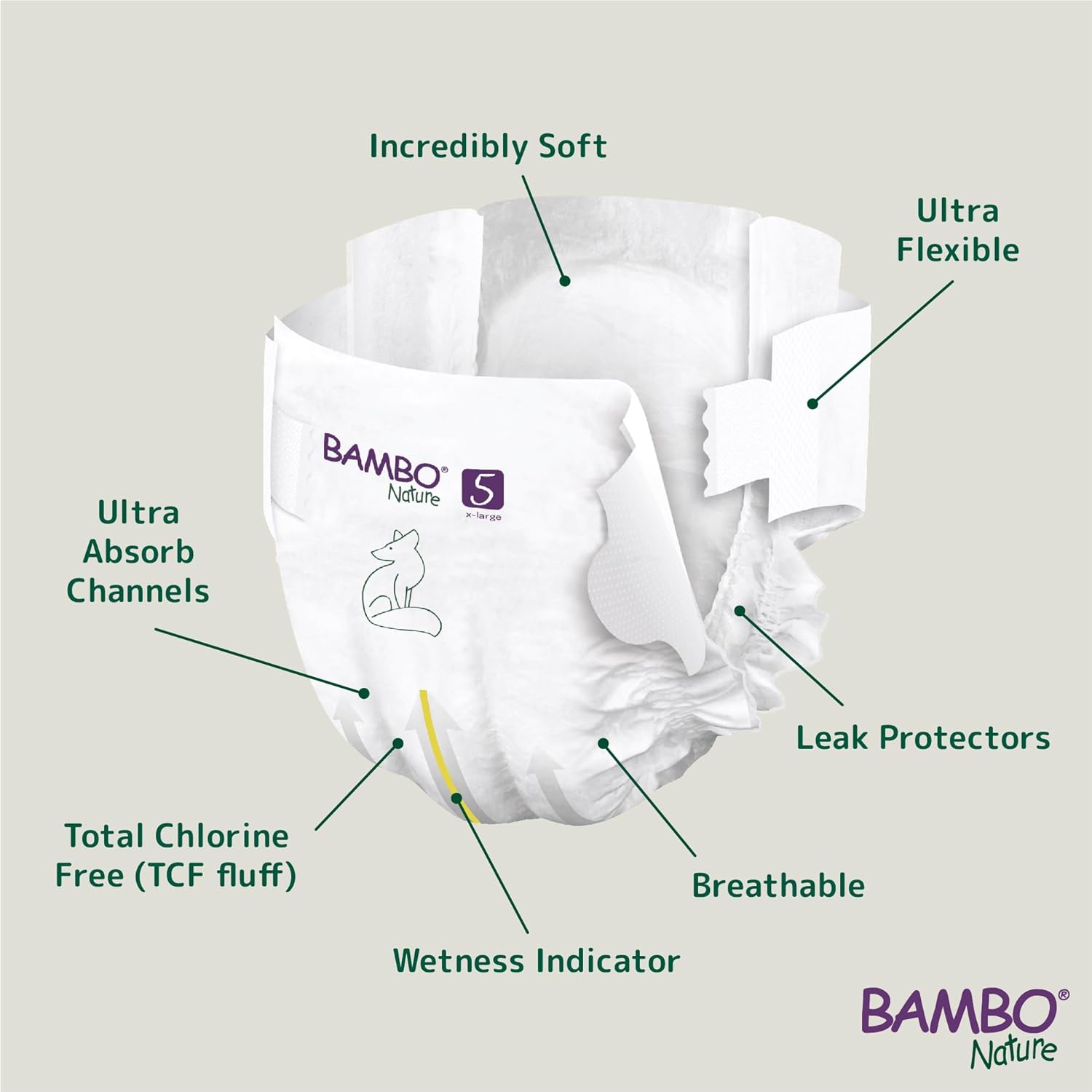 Detalle de Bambo Nature Premium Eco Nappies Size 5 (27-40lb/12-18kg) – 132 Pack, Eco-Labelled