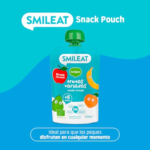 Detalle de Smileat Pack de 10 Pouch de Frutas Ecológicas – Sin sal ni azúcar añadido, sin gluten