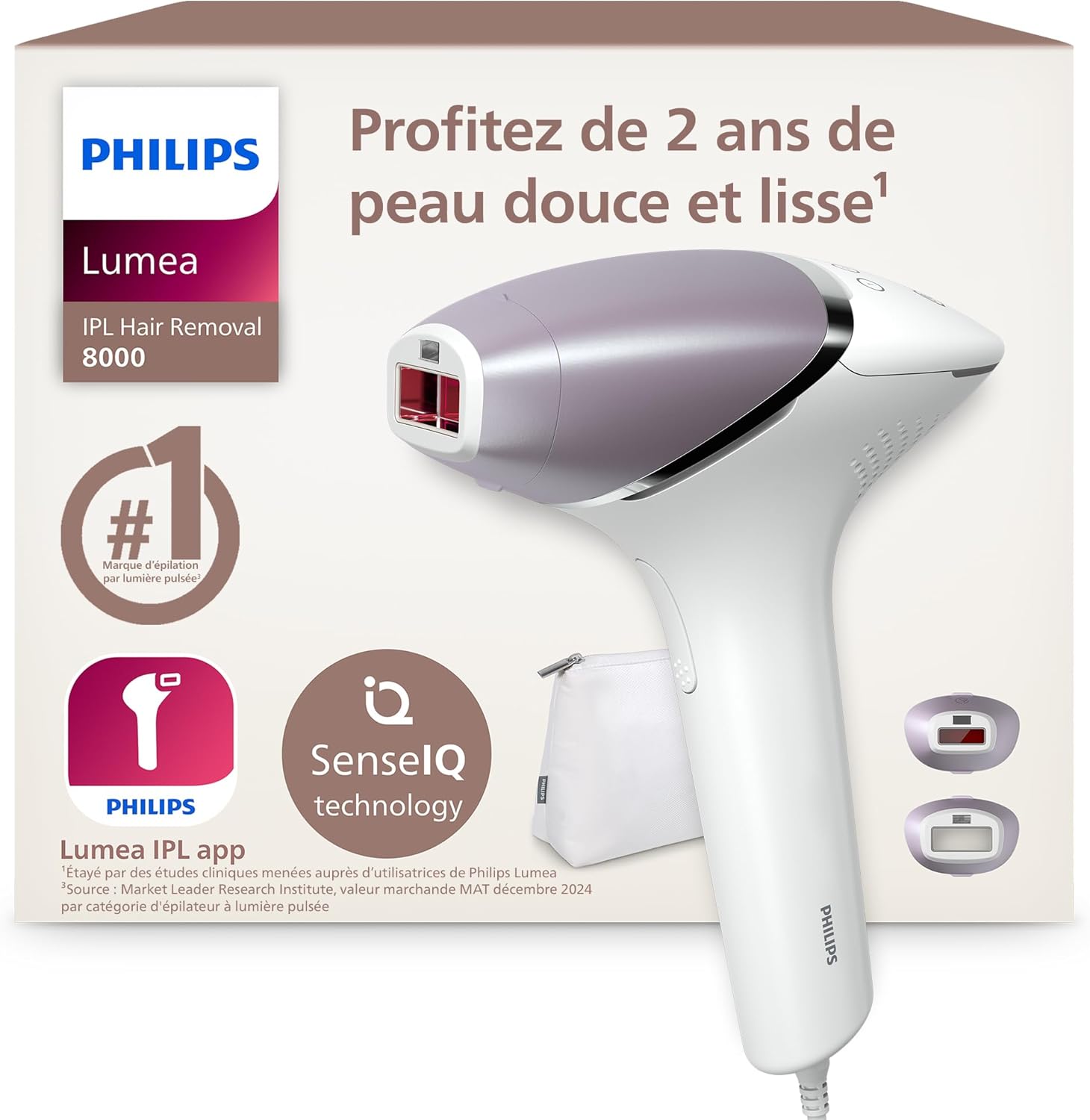 Detalle de Philips Lumea Série 8000 BRI944/00 : épilateur à lumière pulsée IPL SenseIQ, 2 embouts corps & visage