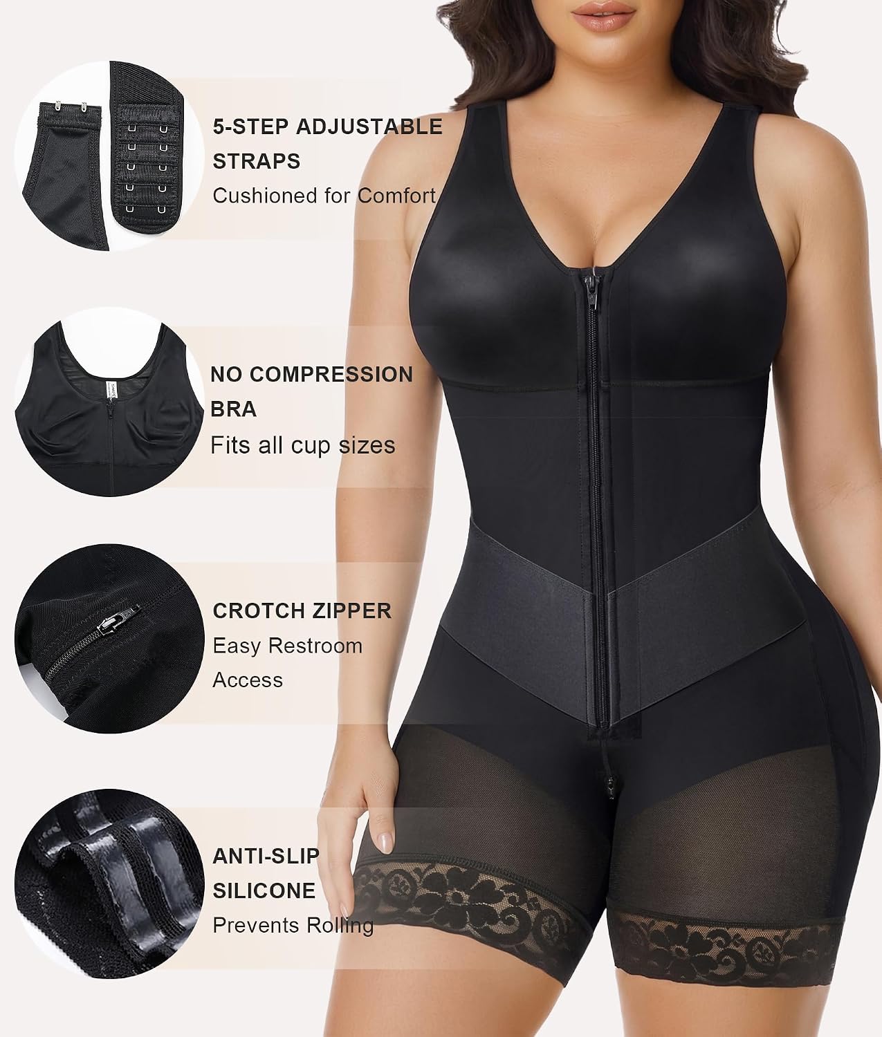 Detalle 2 de SHAPERX V-Shaped Full Body Shaper with Tummy Control and Wire-Free Support