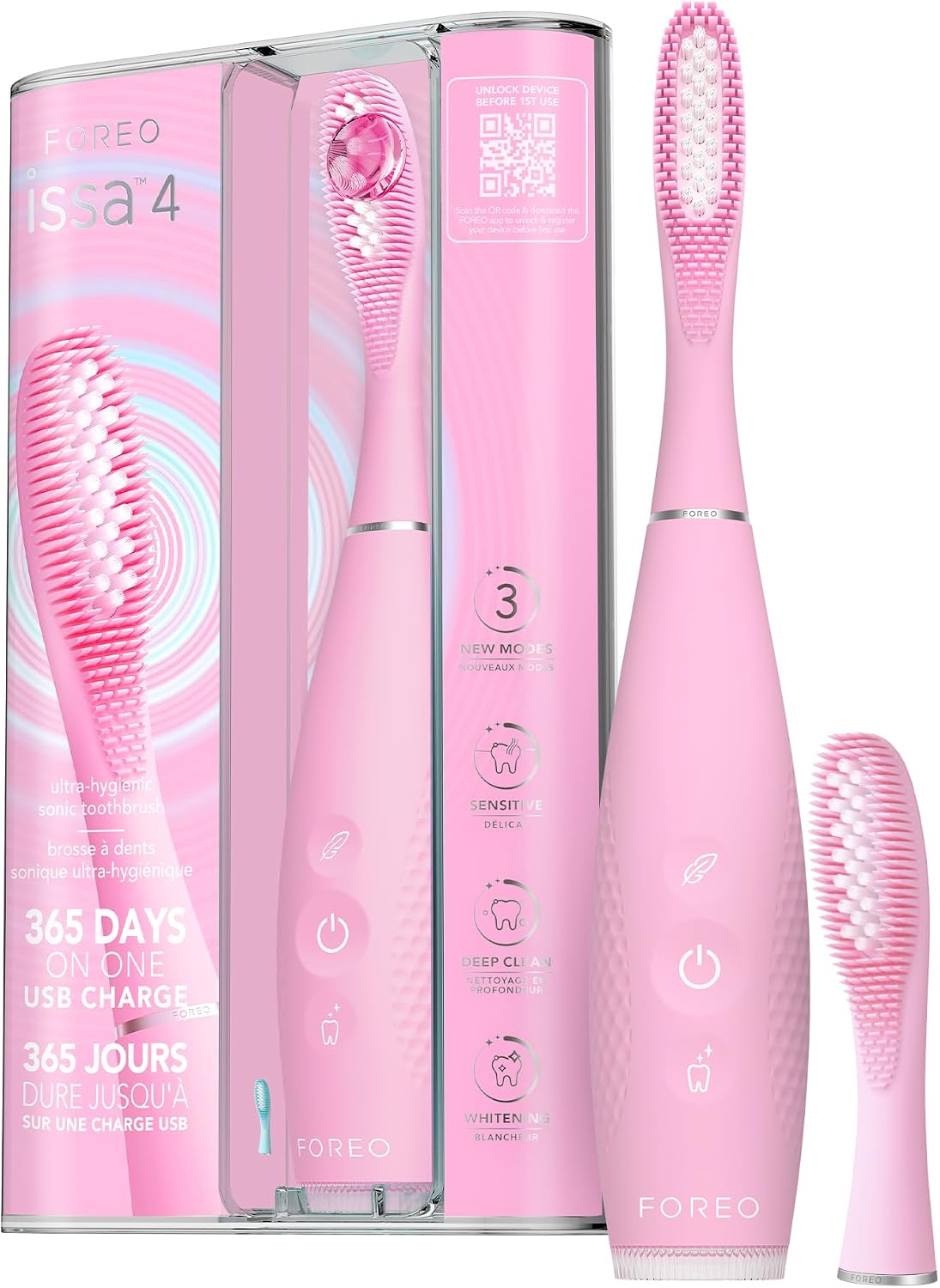 Detalle de FOREO ISSA 4 Pearl Pink cepillo sonic 4 en 1