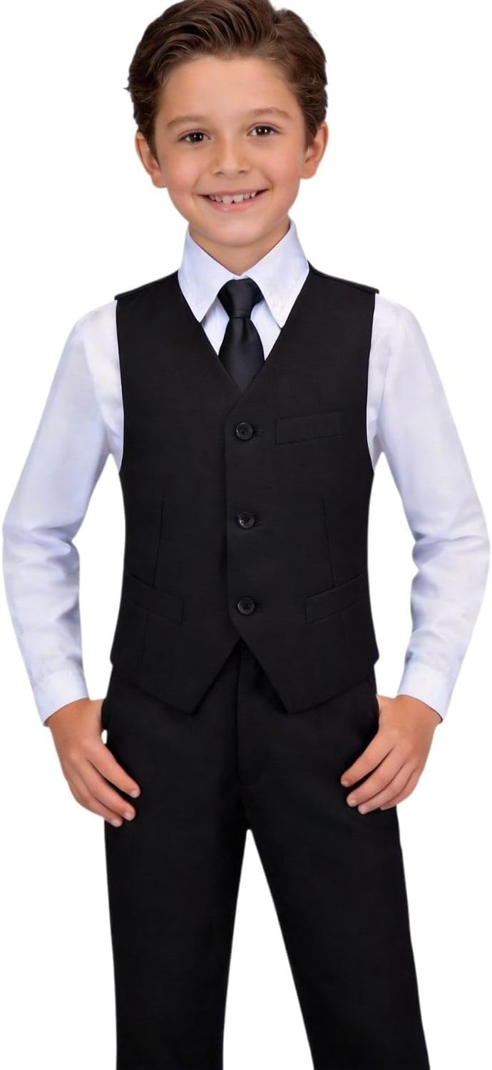 Visaccy Boys Formal Slim Fit Suit with Adjustable Waist — 4-Piece Ring Bearer/Tuxedo Set (Size 10)
