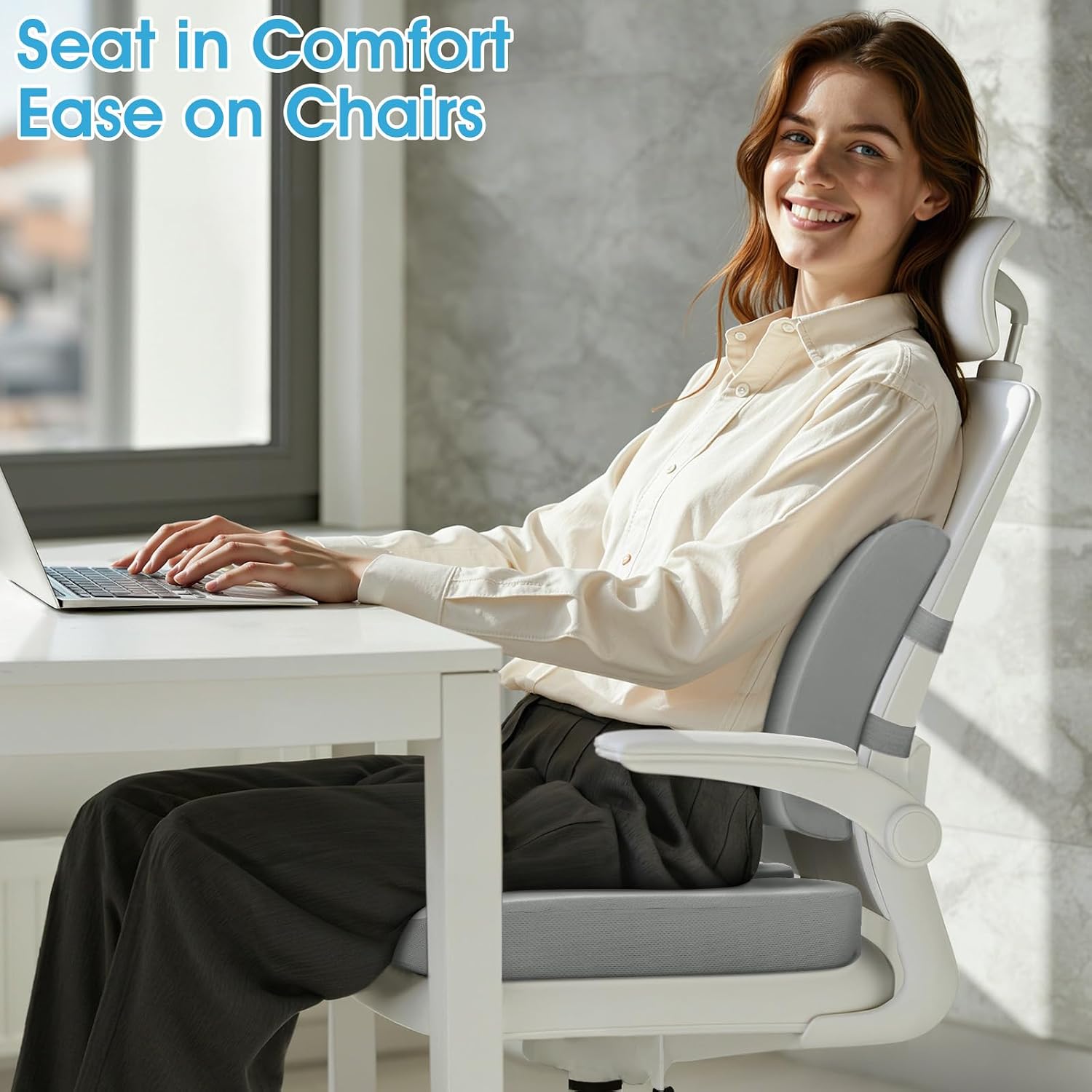 Thumbnail 1 de CushZone Seat Cushion & Lumbar Support Pillow, X-Large Light Gray Memory Foam
