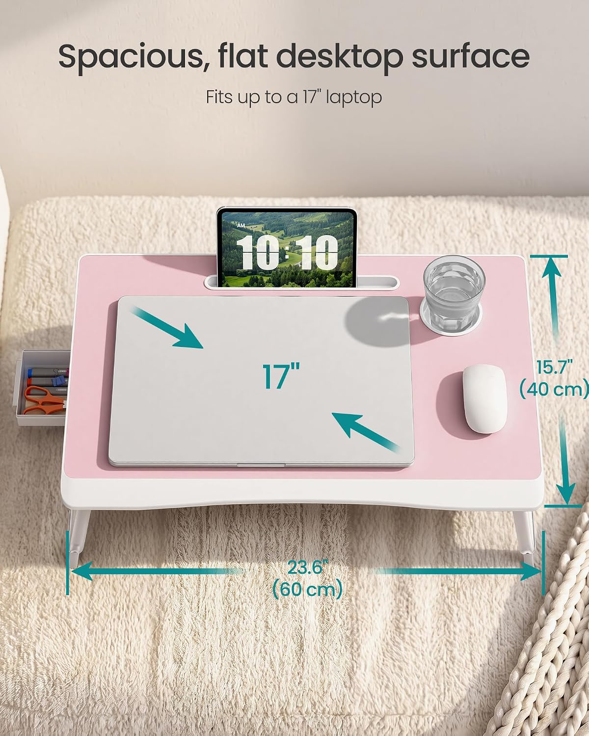 Detalle 2 de SONGMICS ULLD120S101 Foldable Lap Desk with Cup Holder and Tablet Slot