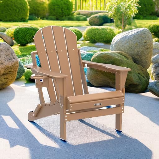 Detalle 2 de MUCHENGHY Folding Adirondack Chair with Cup Holder (HDPE, Teak color)