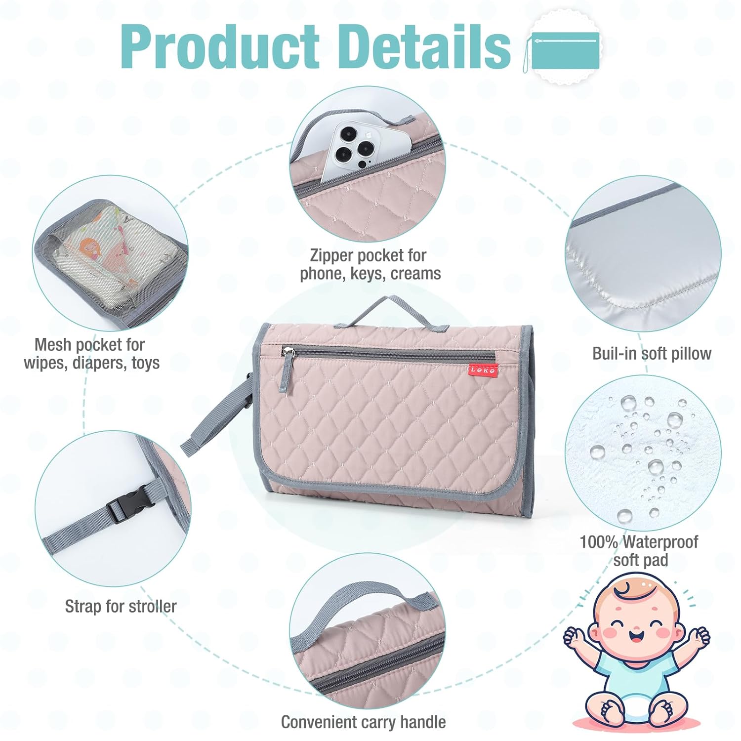 Thumbnail 3 de Lekebaby Tragbare Wickelunterlage 63×35 cm