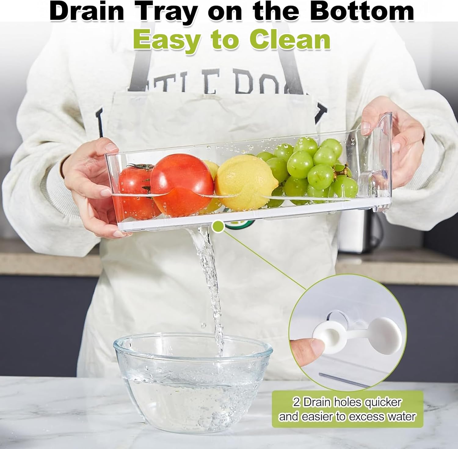 Thumbnail 3 de Brippo 4-Pack Refrigerator Drawer Organizer Bins with Strainer Layer