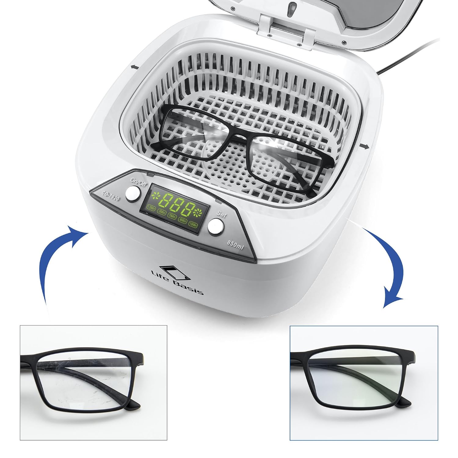 Detalle de LifeBasis Nettoyeur à ultrasons numérique 850 ml (42 kHz) cuve en acier inoxydable