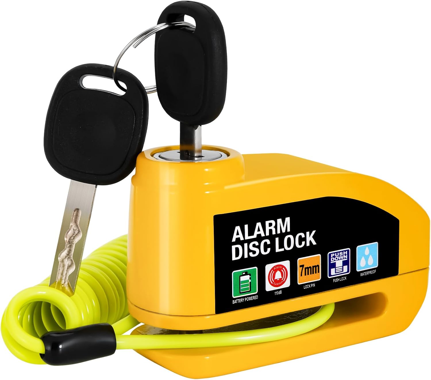 Detalle de Vemfay 4578799 remschijfslot met alarm van 110 dB en herinneringskabel van 1,2 m
