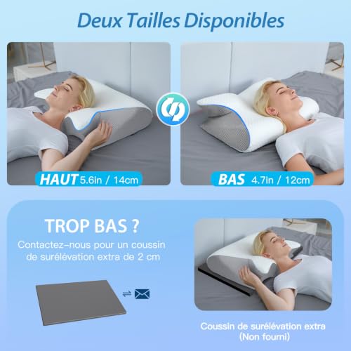 Thumbnail 3 de HOMCA Oreiller Ergonomique Cervical à Mémoire de Forme – soutien cervical ajustable 60x40x12/14 cm