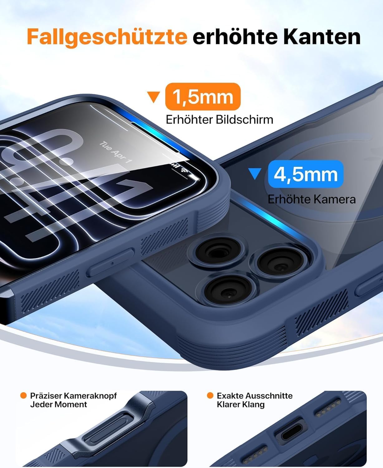 Thumbnail 6 de Diaclara Hülle für iPhone 17 Pro MagSafe – Militärschutz 360° Vollschutz mit Display- & Kameraschutz, Blau