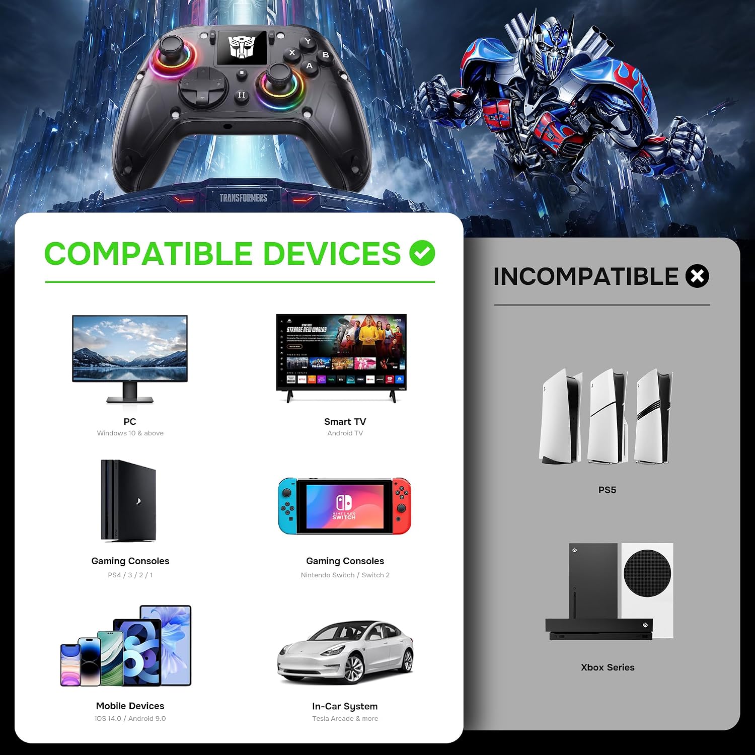 Detalle de Transformers GUSGUG7 Wireless Gaming Controller with Interactive Screen, Hall Effect and 1000Hz