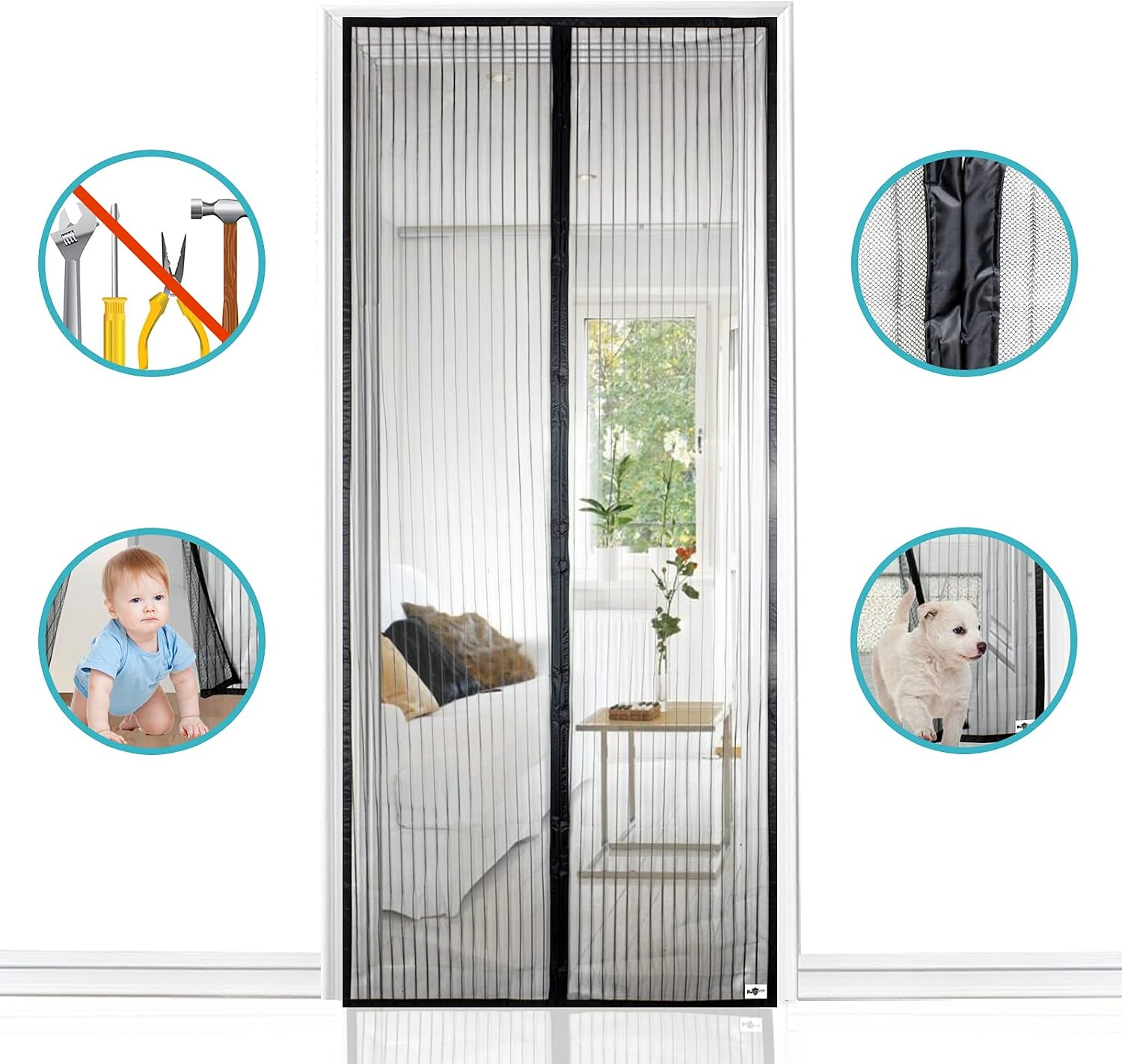 Detalle de Apalus Zanzariera magnetica per porte 120x240 cm – Rete fine, chiusura automatica