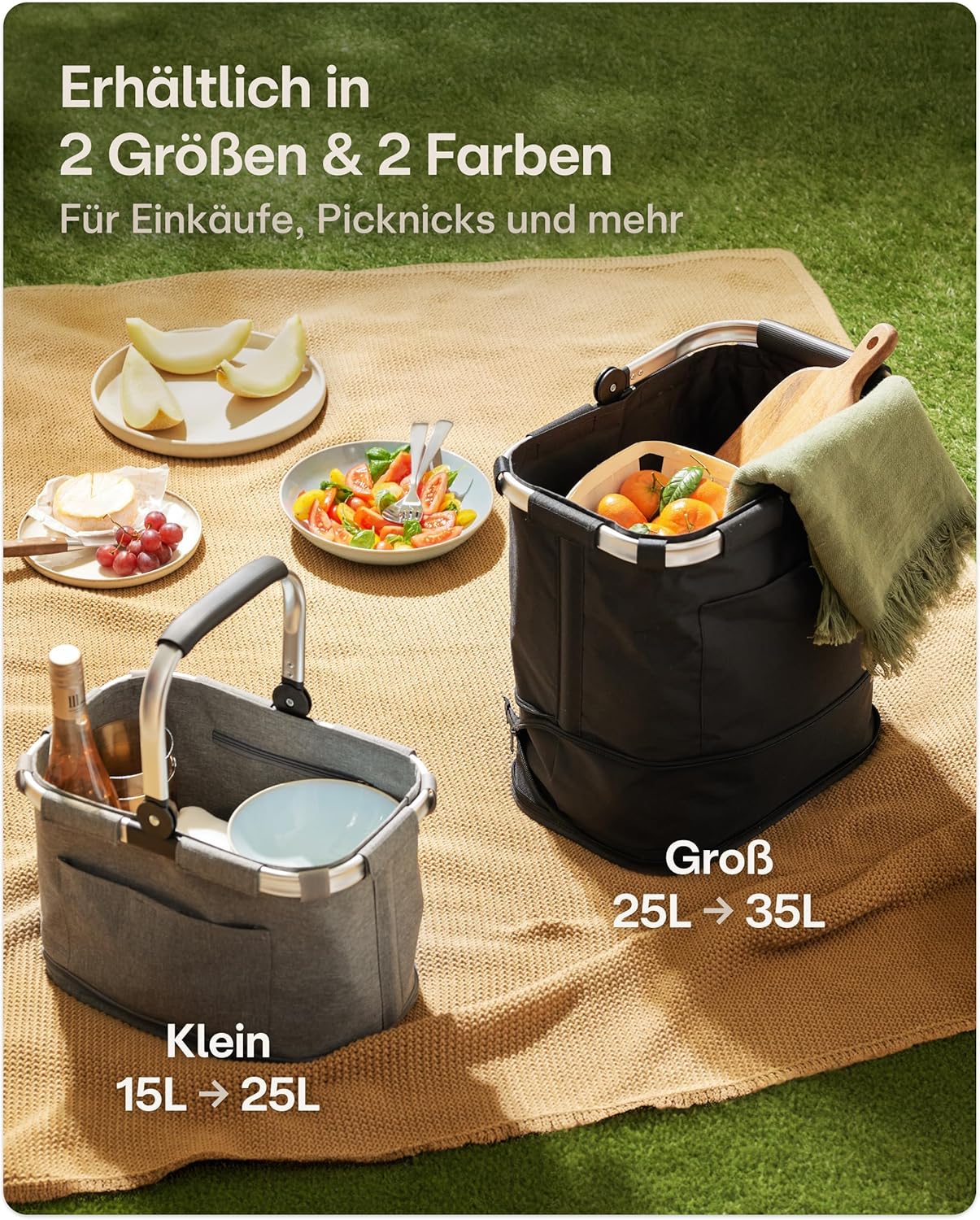 Thumbnail 6 de Praknu Einkaufskorb Faltbar Klein – 2-in-1 Erweiterbar von 15L auf 35L, Abnehmbarer & Waschbarer Bezug