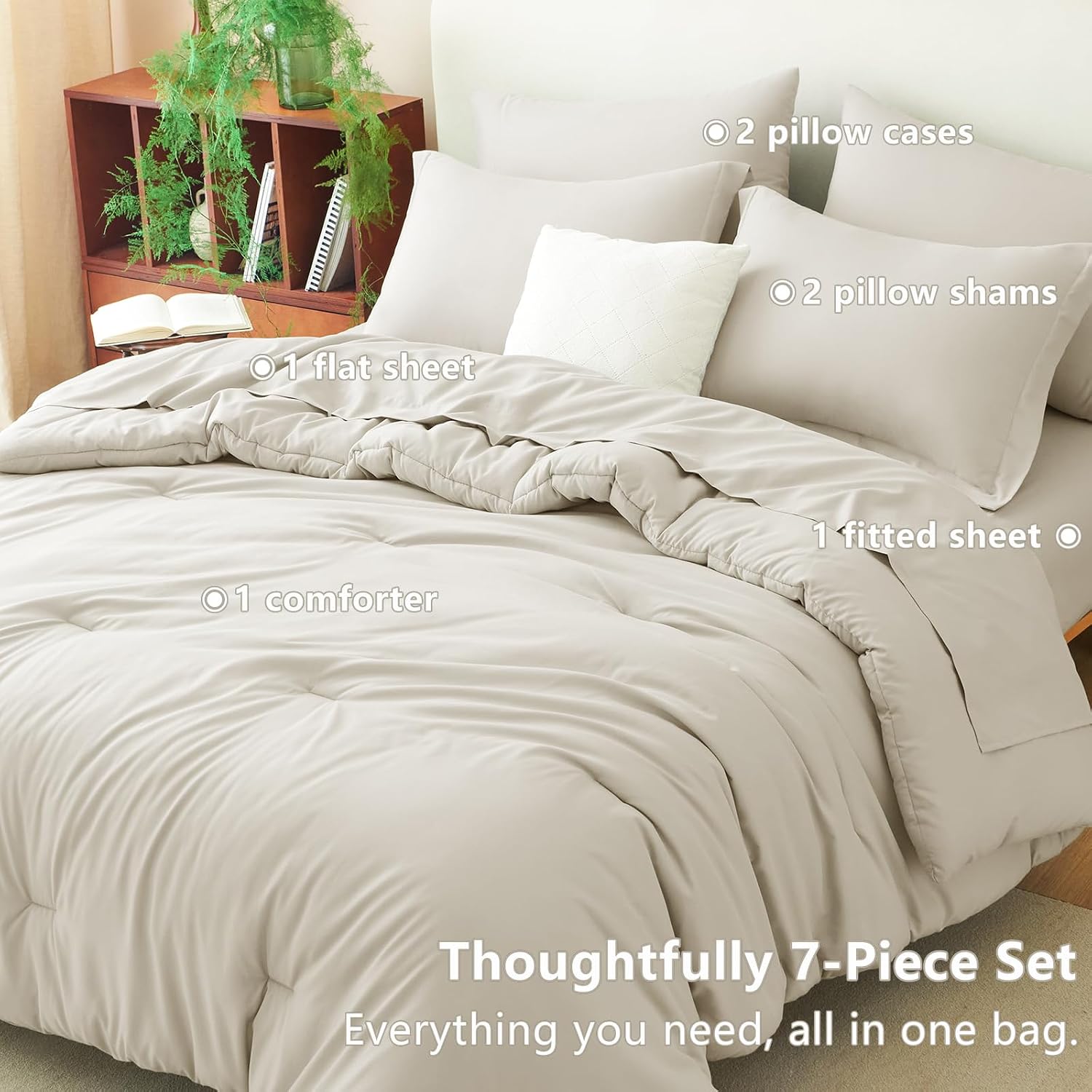 Detalle 2 de CozyLux Full Size Comforter Set Beige (7-Piece Bed in a Bag) with Down Alternative Comforter