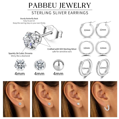 Detalle 2 de PABBEU Silver Hoops Earrings for Women – 6 Pairs of 925 Sterling Silver with Cubic Zirconia