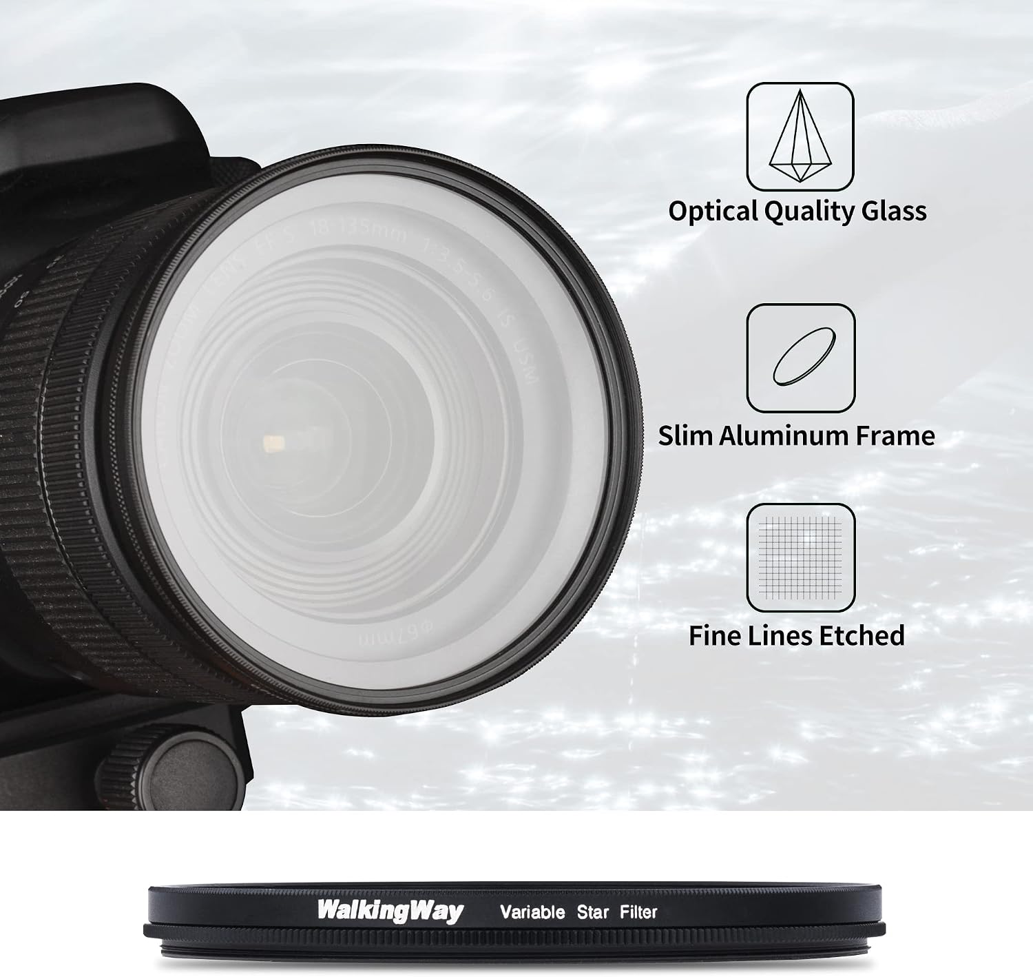Thumbnail 3 de Walking Way 8 Points Star Filter 55 MM – Variable Twinkle Cross-Screen Lens