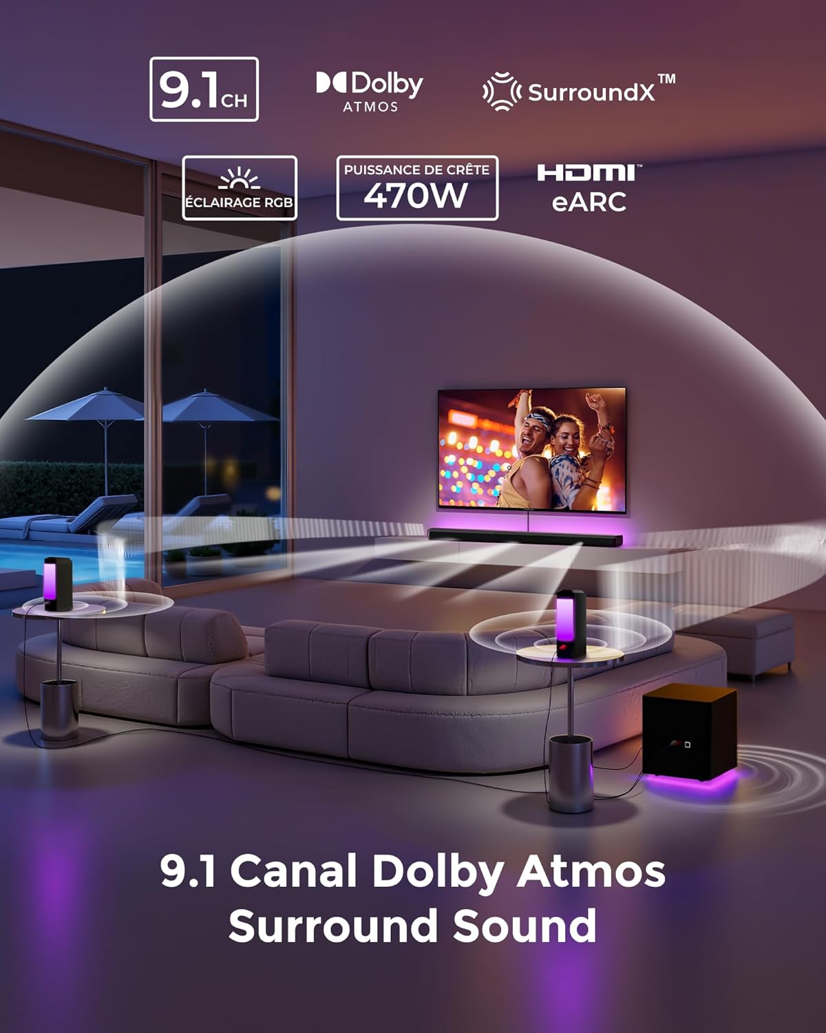 Detalle de ULTIMEA 9.1 Soundbar mit 470W – Apollo S90 Surround-System für TV