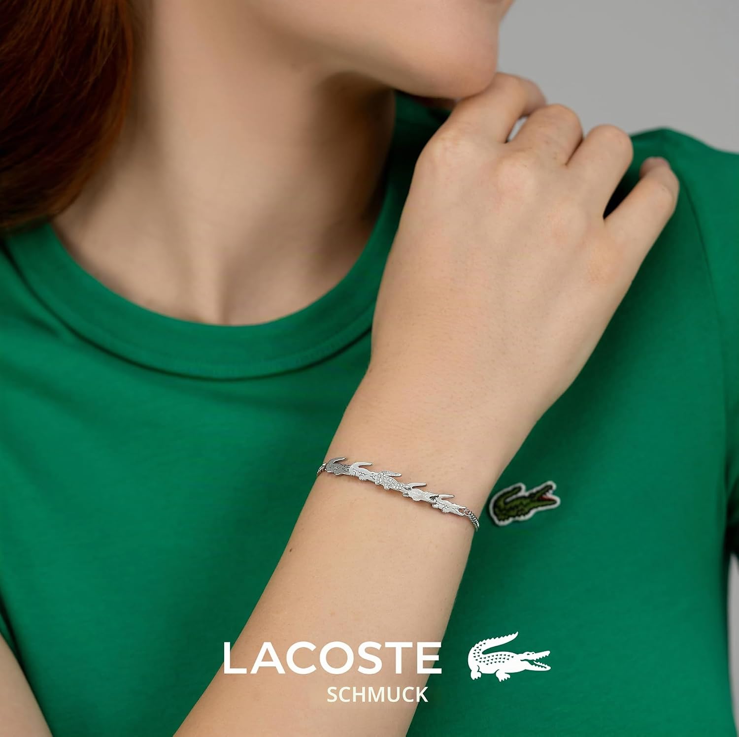 Detalle de Lacoste Damenarmband „Crocodile“ aus Edelstahl mit Pavé-Krokodilen