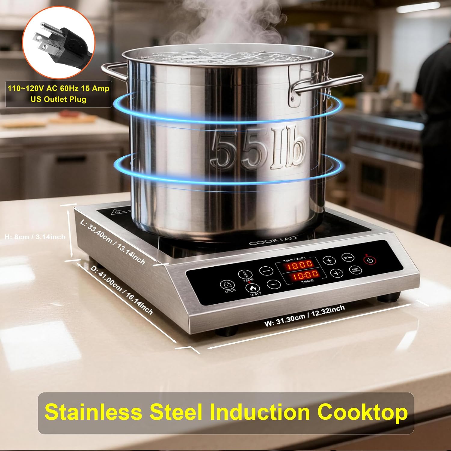 Detalle de Cooktao HL-CC05 Single-Burner Induction Cooktop, 1800W, Temperature Control