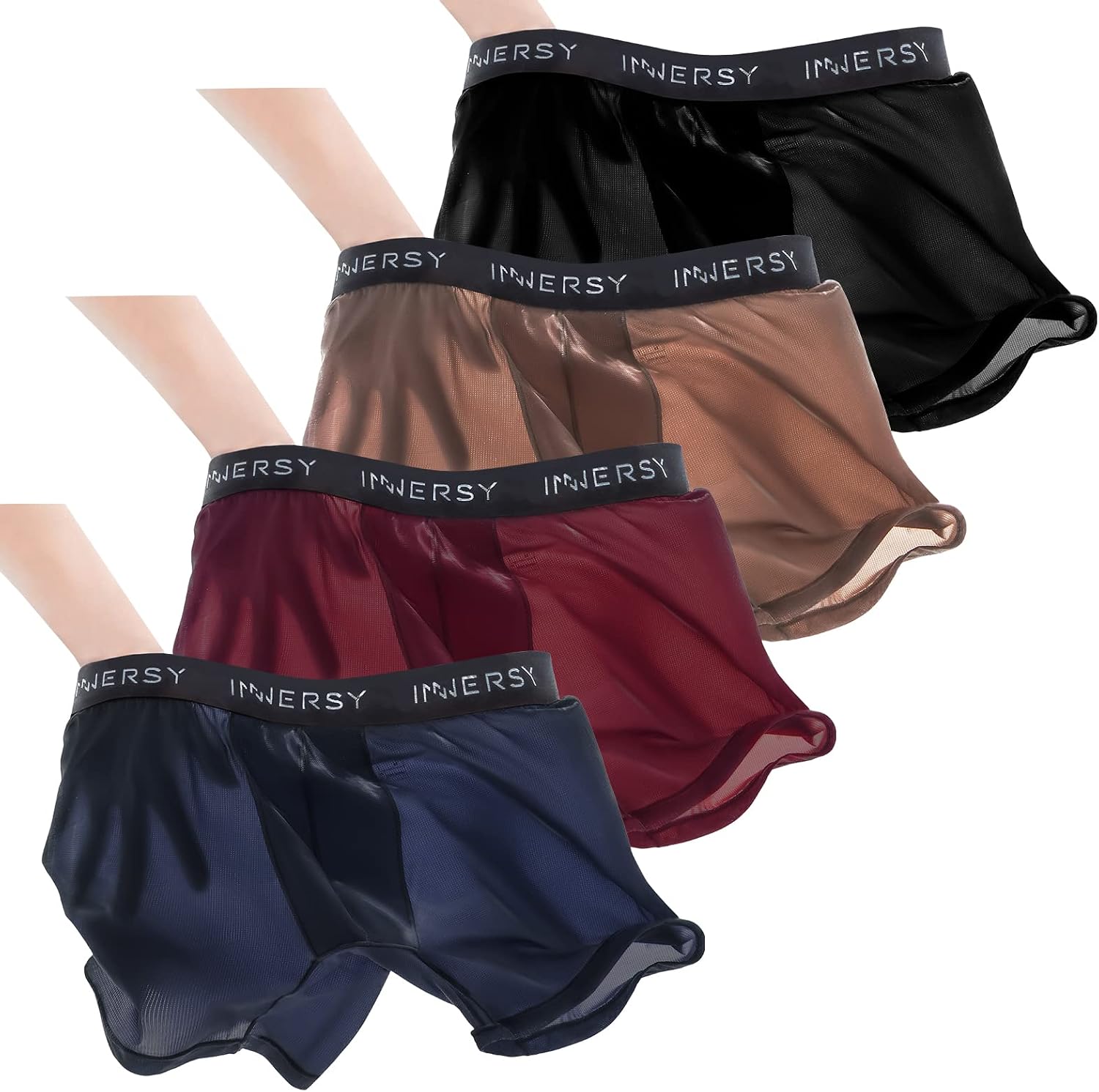 Detalle de INNERSY Mens Mesh Boxers Shorts Multipack (4 pack) with 3D Pouch Trunks