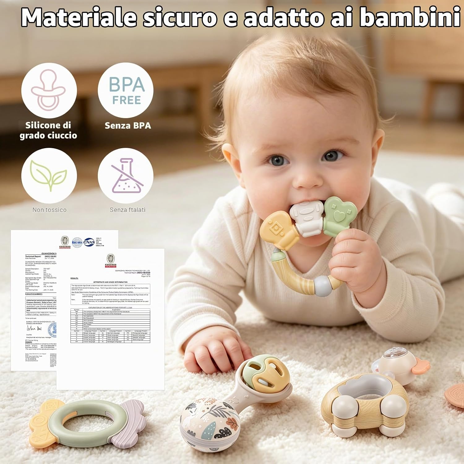 Detalle 2 de Vanplay Sonaglio Neonato 10 Anelli da Dentizione: stimolanti, sicuri e pratici