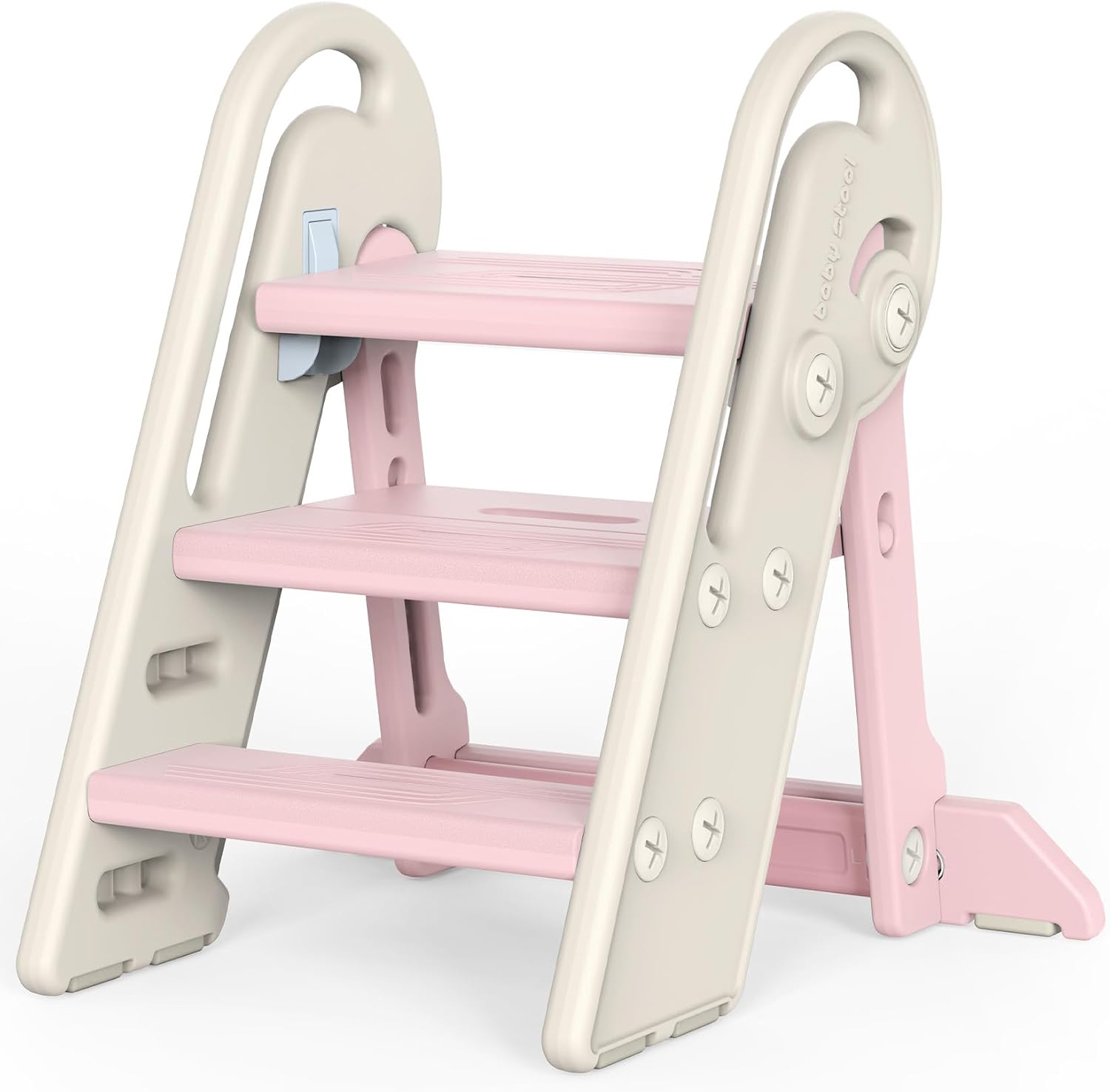 Detalle de Onasti Tritthocker Kinder – Höhenverstellbar, 3 Stufen, klappbar, Anti-Kipp, Rosa