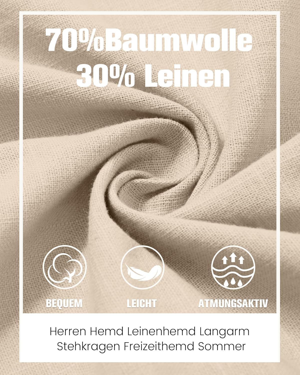 Thumbnail 6 de J.VER Leinenhemd Herren Langarm mit Stehkragen und Tasche (Regular Fit) – Sommer- & Freizeithemd aus Baumwoll-Leinen