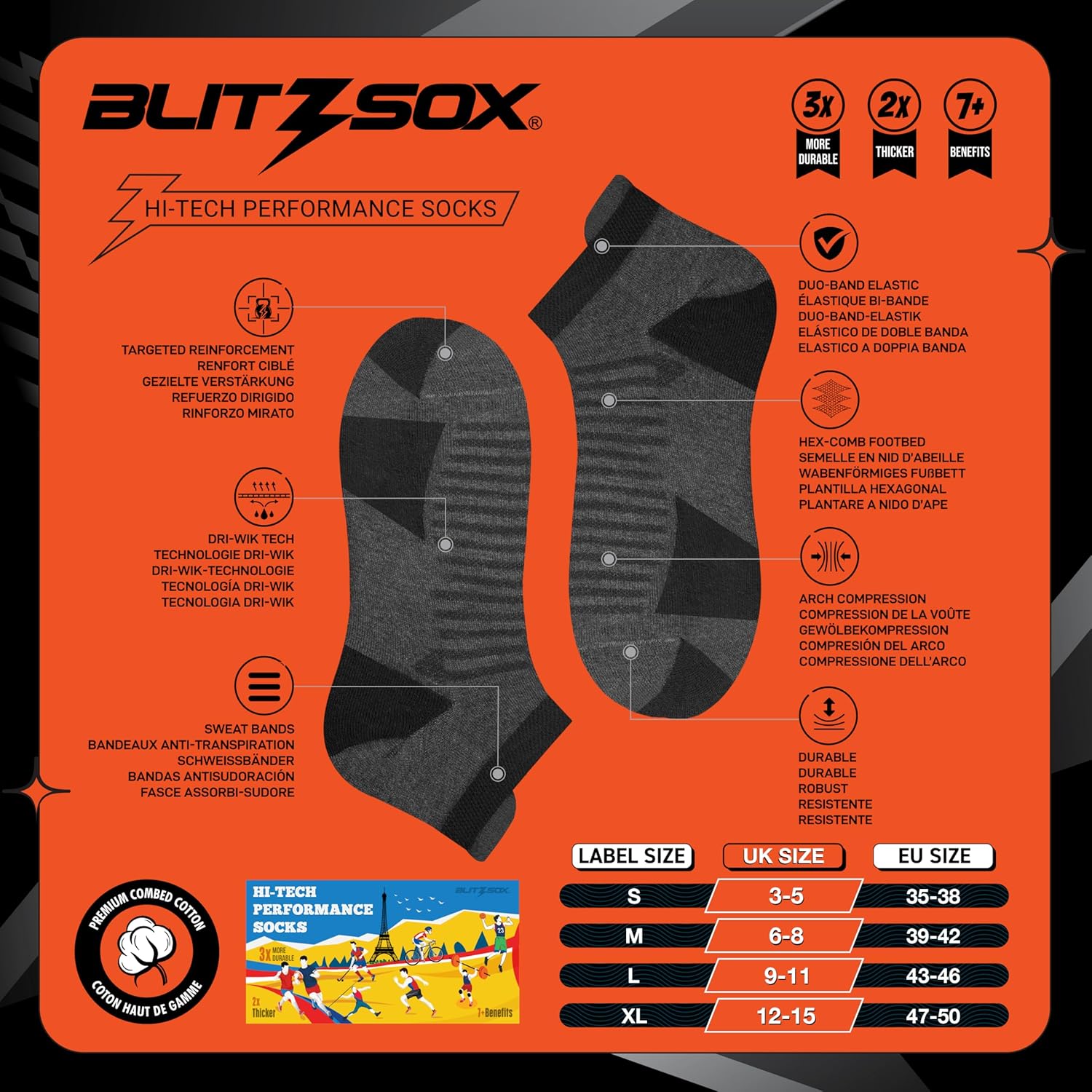 Thumbnail 1 de BLITZSOX – Chaussettes de sport homme course à pied rembourrées en coton, lot de 6