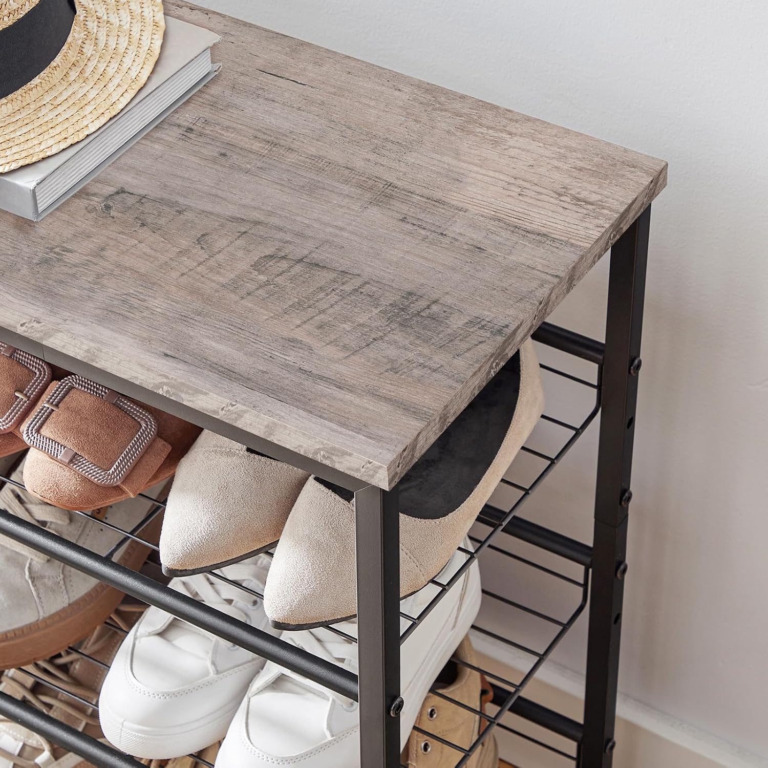 Detalle de HOOBRO BG51XJ01 schoenenrek met 12 niveaus, 44–55 paar, zwart-greige