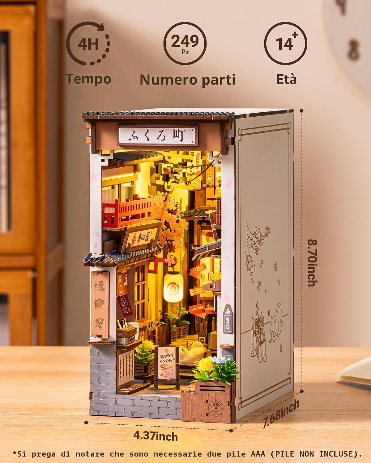 Detalle de ROBOTIME Book Nook Japan Sakura Wine Alley: diorama in legno con montaggio senza colla
