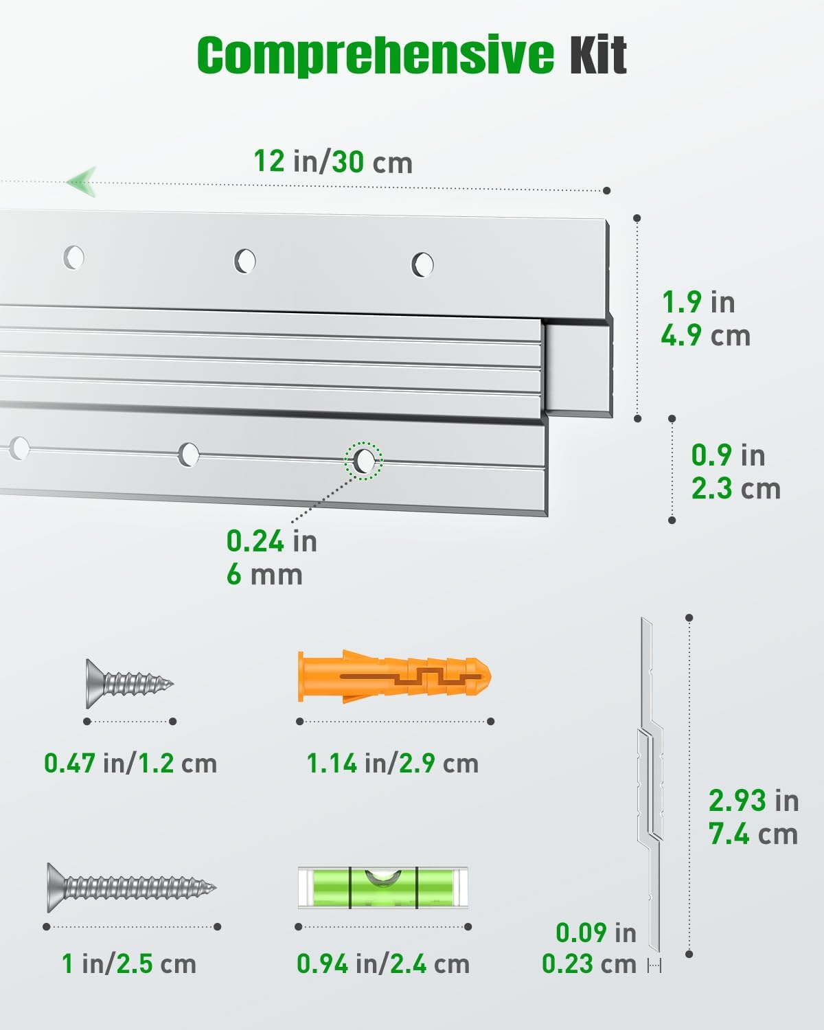 Thumbnail 5 de Uniclife 2 Pairs 30 cm French Cleat Hanger – 36 kg Load, Aluminium, with Bubble Level