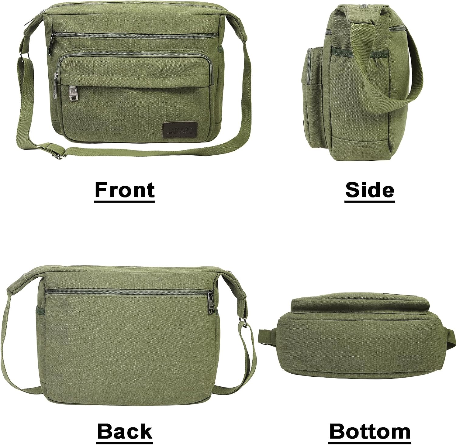 Detalle 2 de JAKAGO Canvas Messenger Bag 15 inch – Waterproof shoulder bag with multiple pockets for school, travel & daily carry