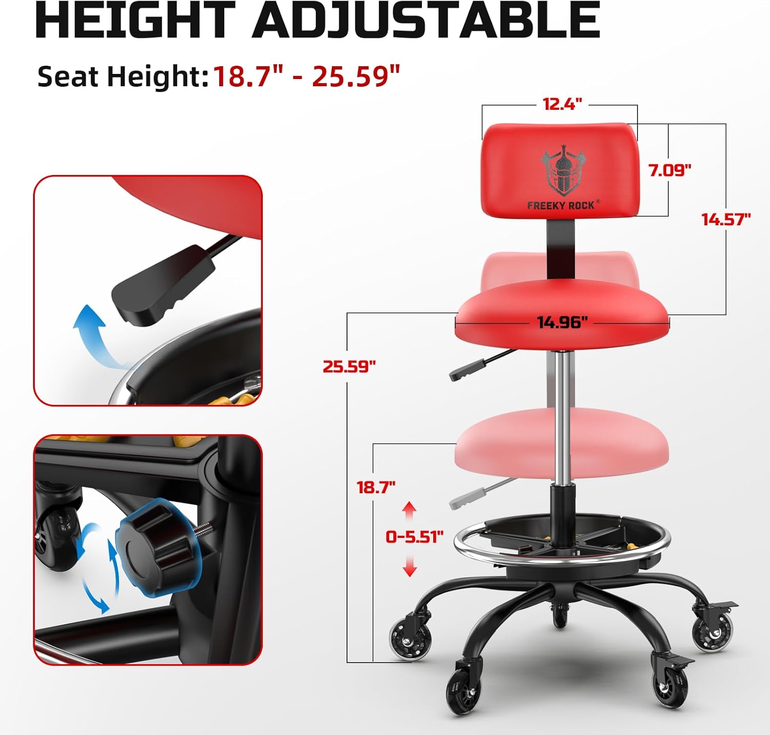 Thumbnail 1 de Rolling Shop Stool Adjustable 18.7–25.59 in