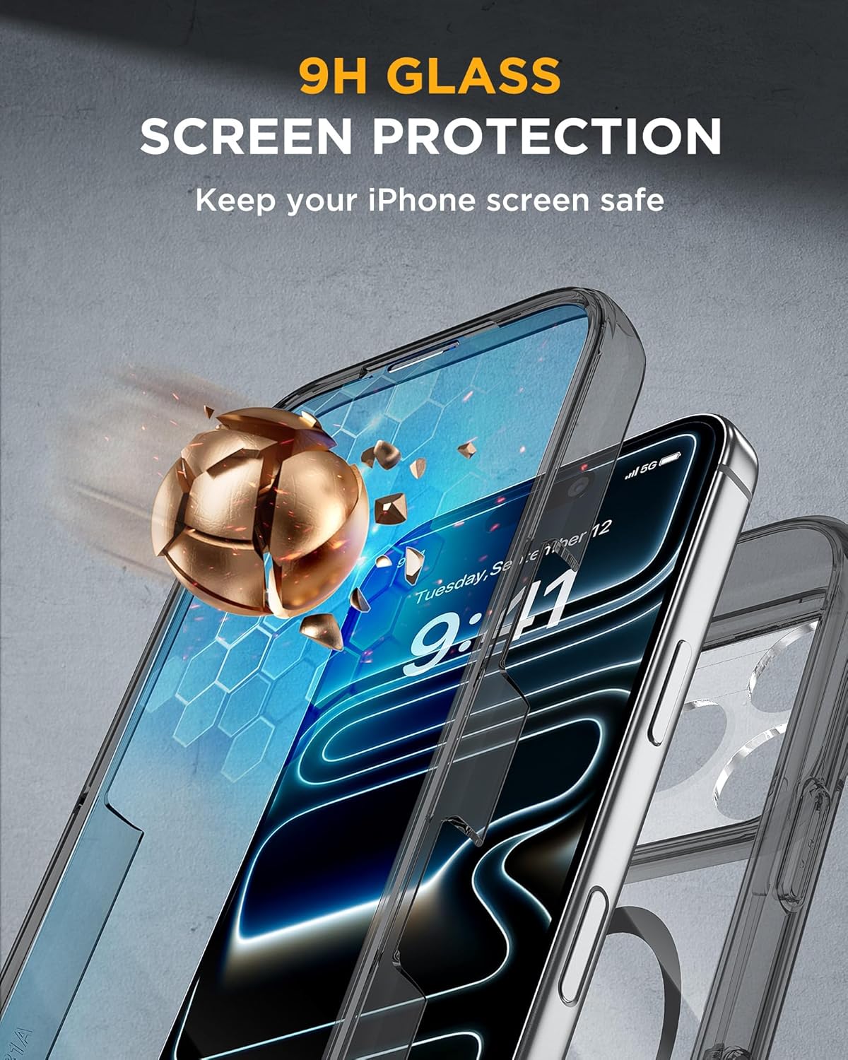 Thumbnail 3 de Miracase iPhone 17 Pro 6.3" Case with Built-in Tempered Glass & MagSafe Protection (Clear Black)