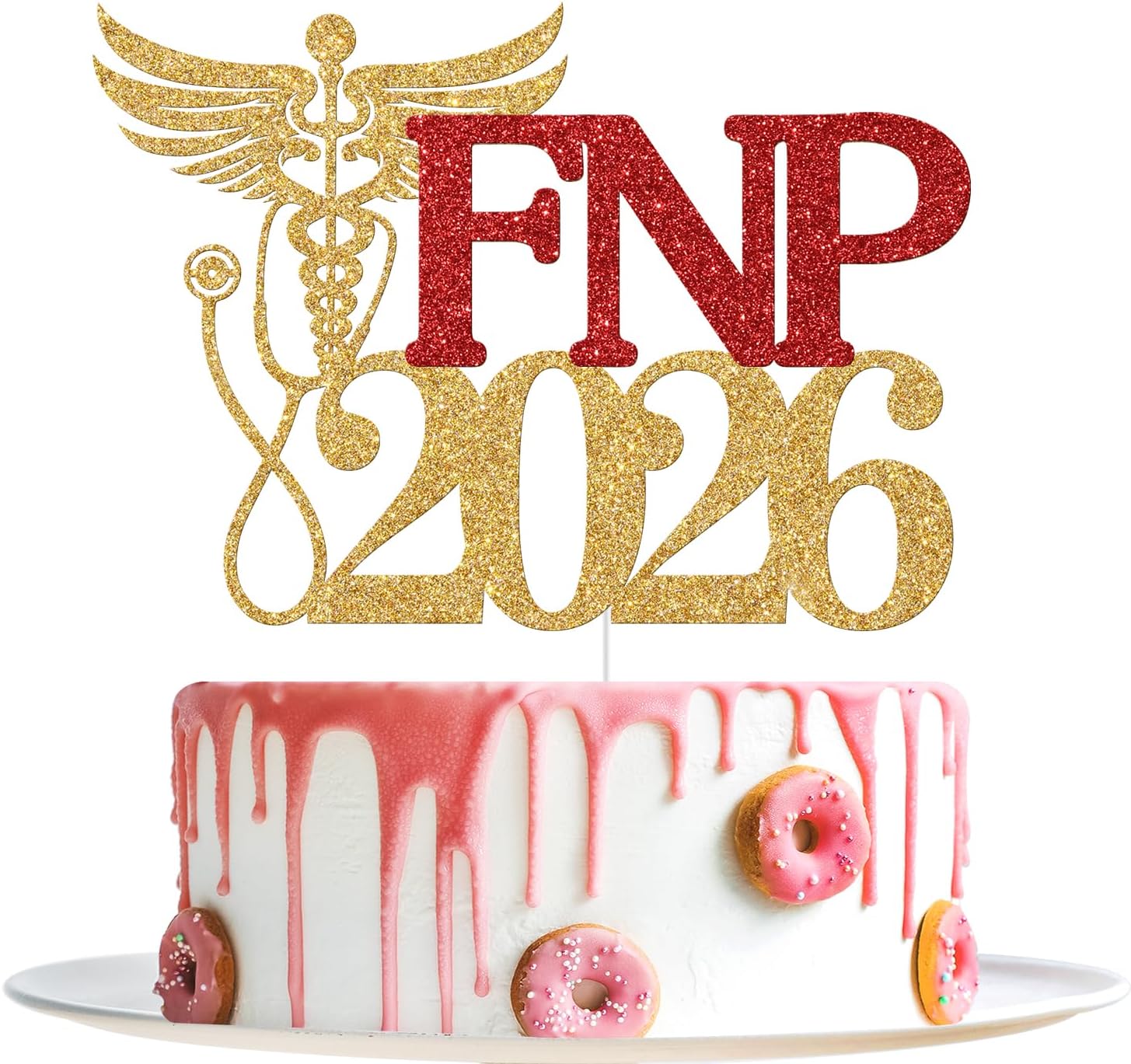 Detalle de Yotawebery FNP 2026 Graduation Cake Topper, Gold and Red Glitter