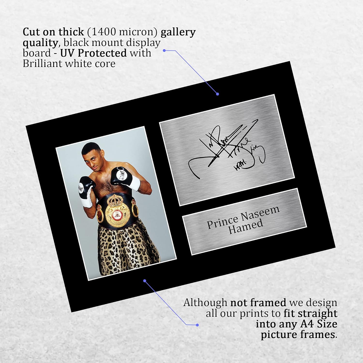 Thumbnail 2 de HWC Trading Prince Naseem Hamed printed autograph picture on A4 mount for boxing memorabilia fans