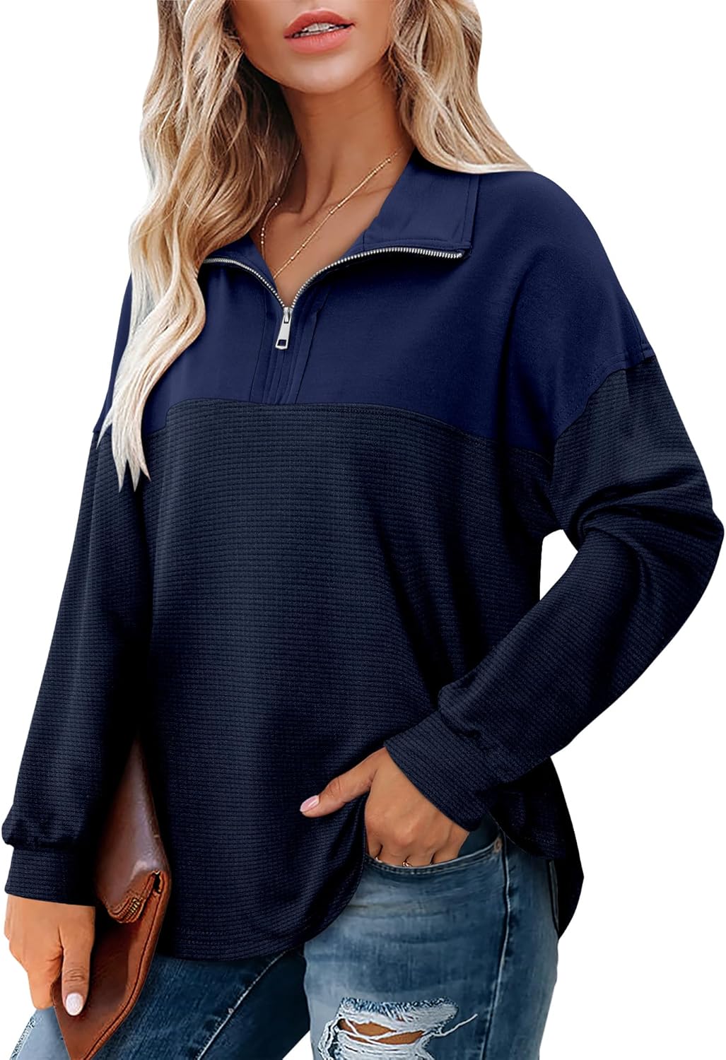 Thumbnail 3 de CHICZONE Womens Oversized Zip Sweatshirt — Quarter Zip Pullover for Casual Fall Wear