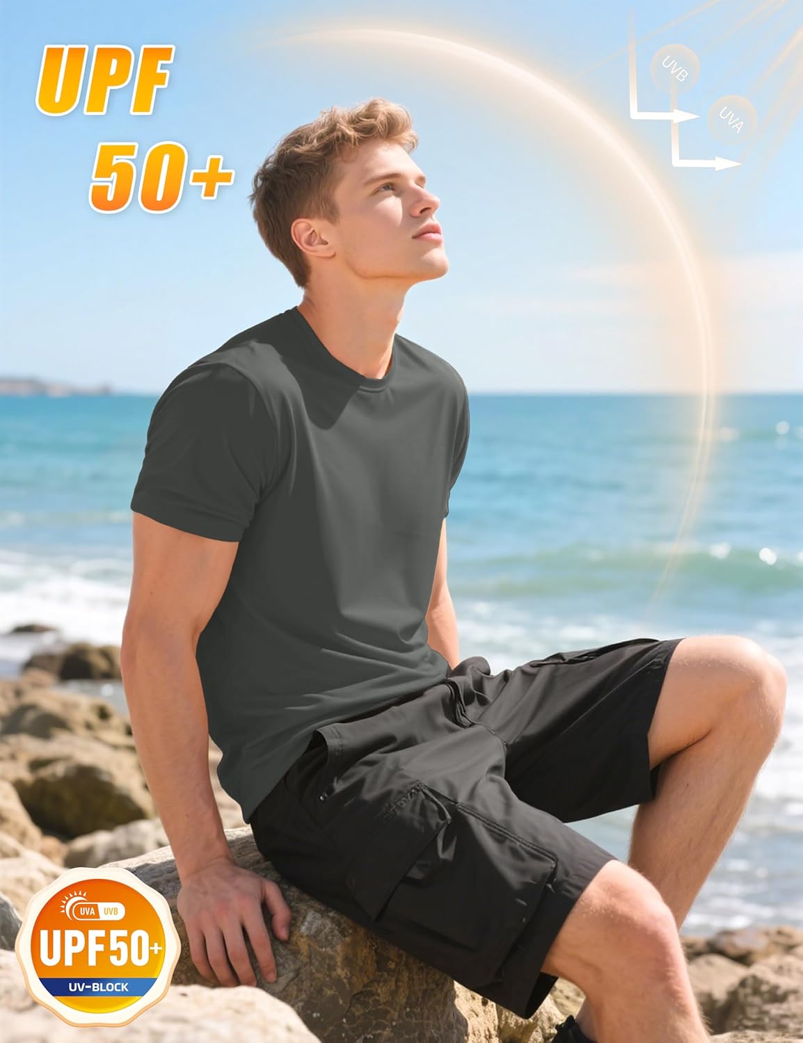 Detalle 2 de KEFITEVD UV-Shirt Herren Sportshirt Kurzarm – schnelltrocknend, atmungsaktiv (UPF 50+) für Lauf- & Outdoor-Sport